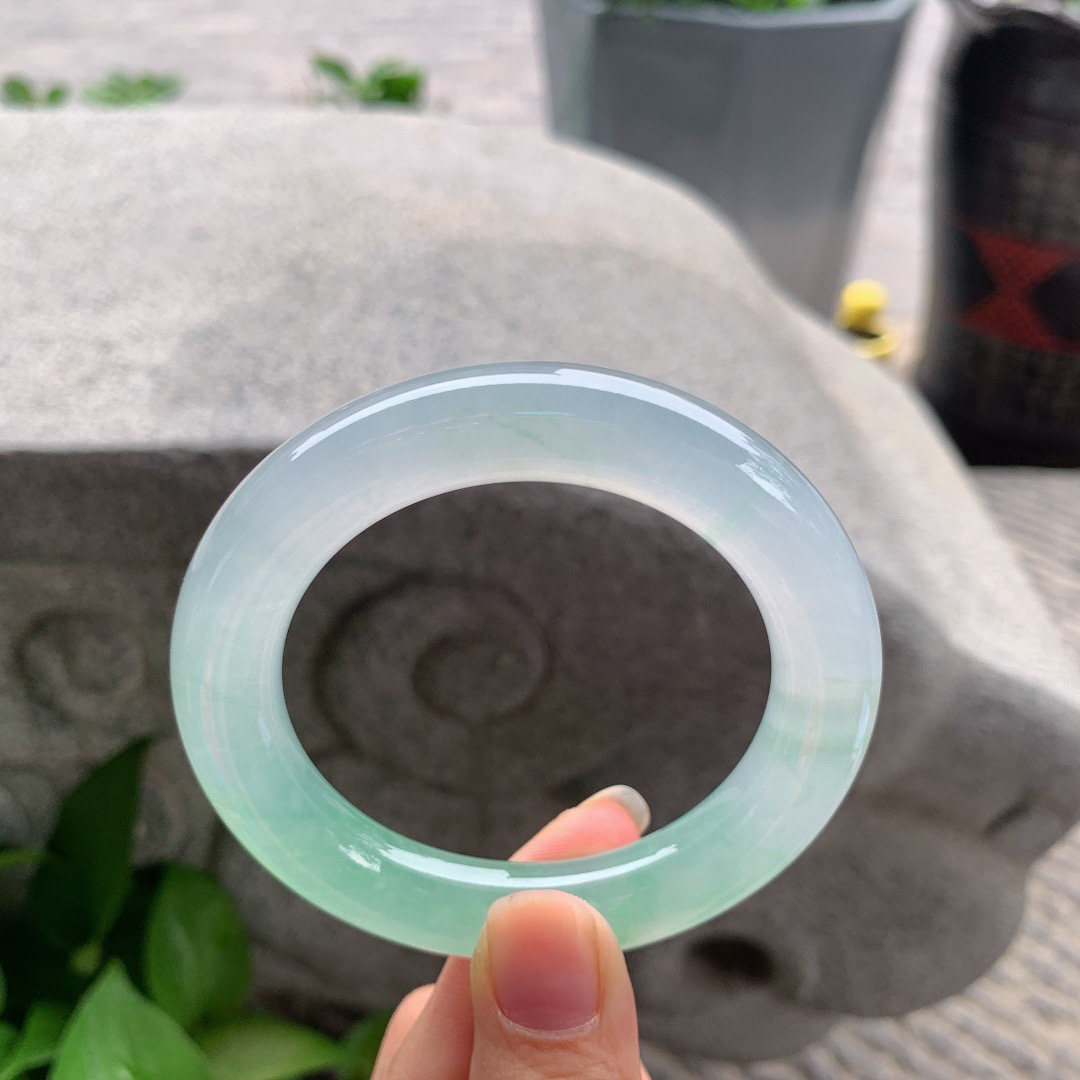 圈口54-11.4 【高冰甜绿圆条手镯】圆条54 55可戴