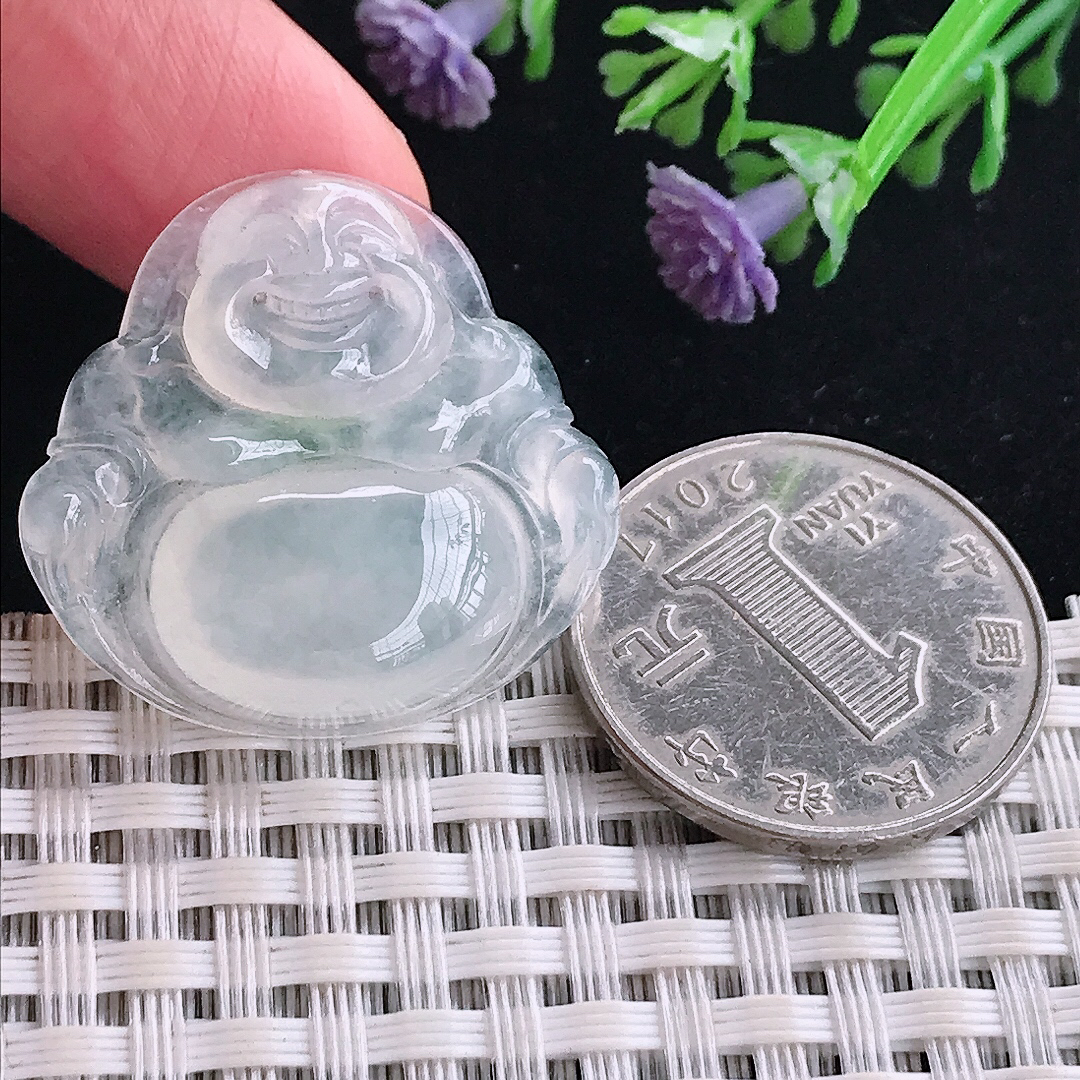 实拍A货翡翠28.3/29.7/6.4老坑冰种起光佛公吊坠翡翠玉牌