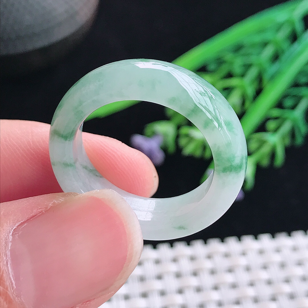 实拍A货翡翠19.5/7.5/4.5老坑冰透起胶飘花指环戒指