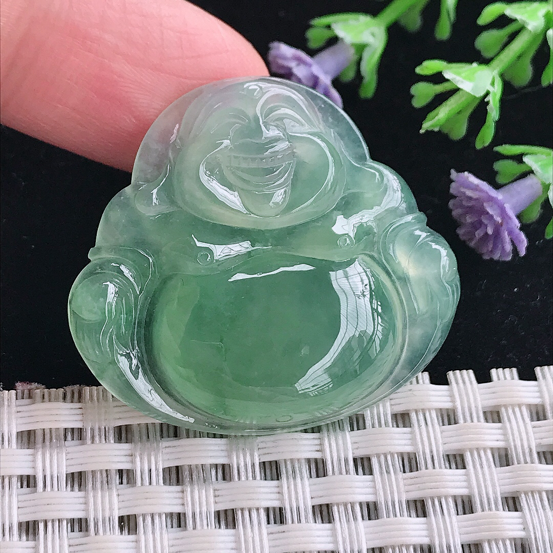 实拍A货翡翠31.8/35.2/5.7老坑冰胶果冻冰晴满绿佛公吊坠翡翠玉佛