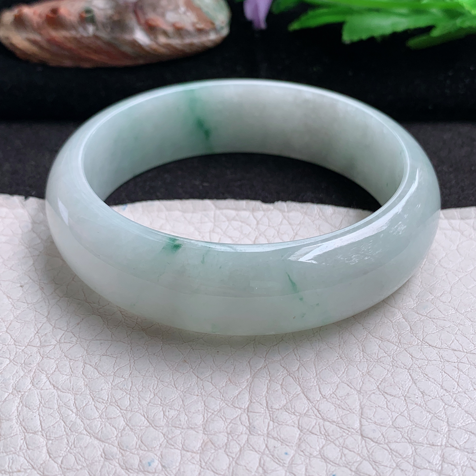 hy实拍58.5*17*7.5轮胎镯 天然缅甸翡翠a货手镯飘花大气正圈玉镯子