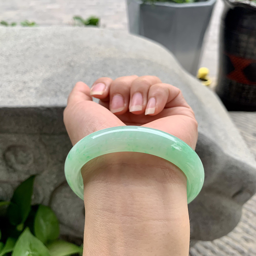 大圈口58.2-12.7-8.7 【满甜绿正圈手镯】正圈58 59可戴