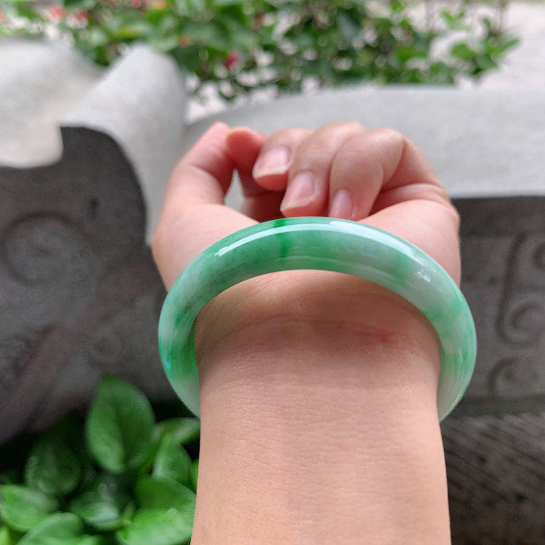 小圈口53.6-12.3-7.1 【飘辣绿正圈手镯】正圈53 54可戴