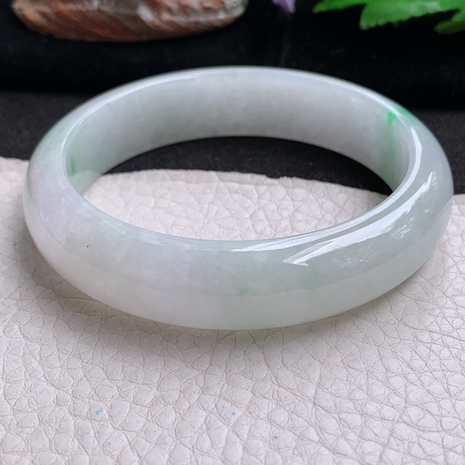 pj大圈口61*15*8.5轮胎镯 天然缅甸翡翠a货手镯飘绿厚装正圈玉镯子