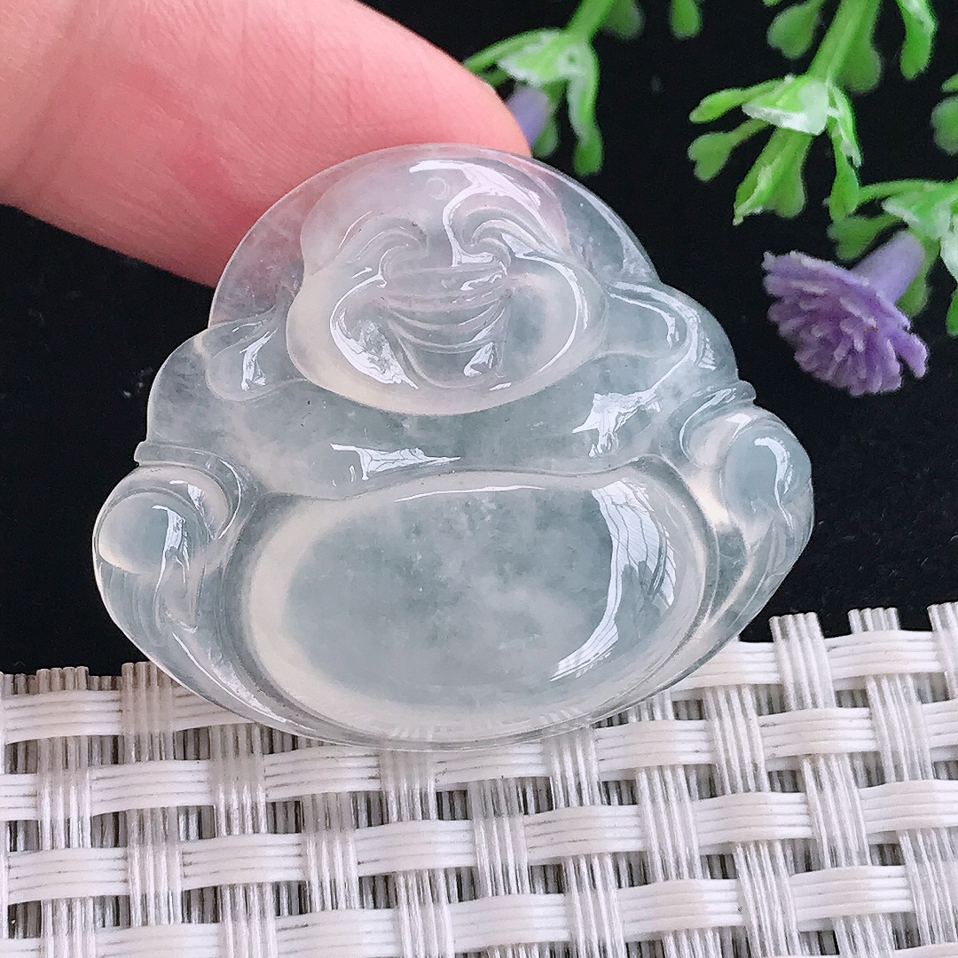 实拍A货翡翠30/35.7/5.7老坑冰种起胶佛公吊坠翡翠玉佛挂件