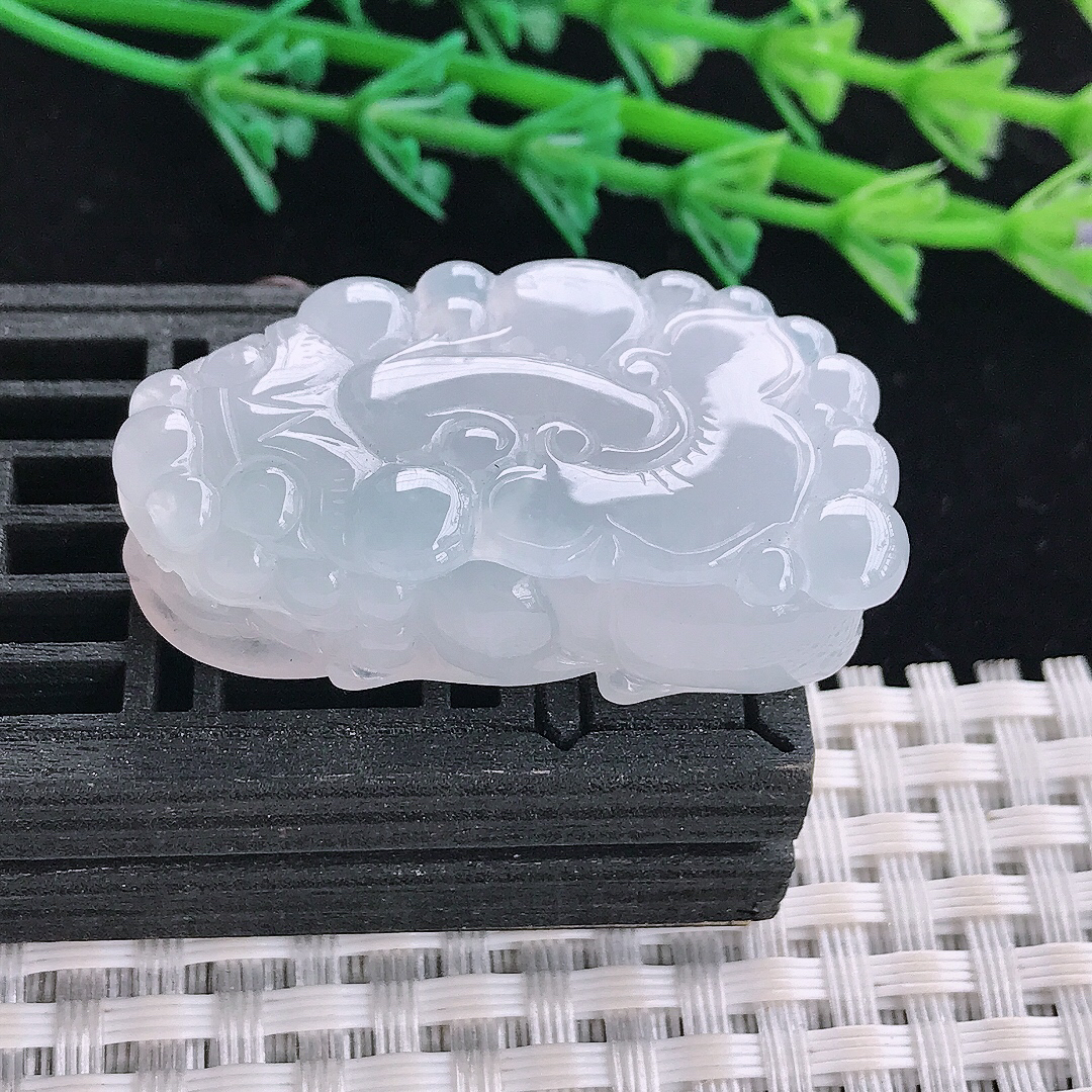 实拍A货翡翠39/21.3/12.3老坑冰胶果冻招财貔貅吊坠翡翠玉牌