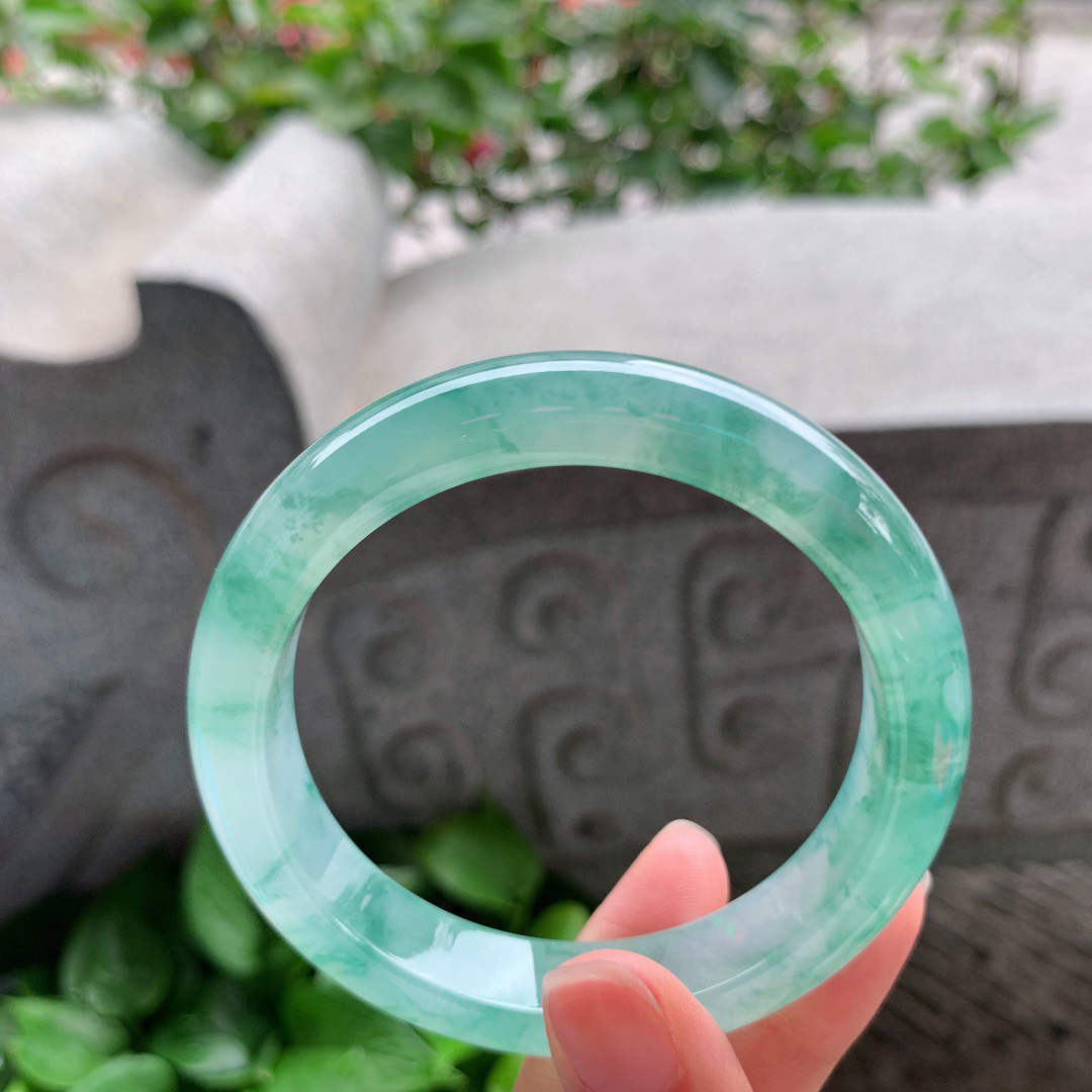 圈口57.6-12.7-8.9 【冰绿飘花正圈手镯】正圈57 58可戴