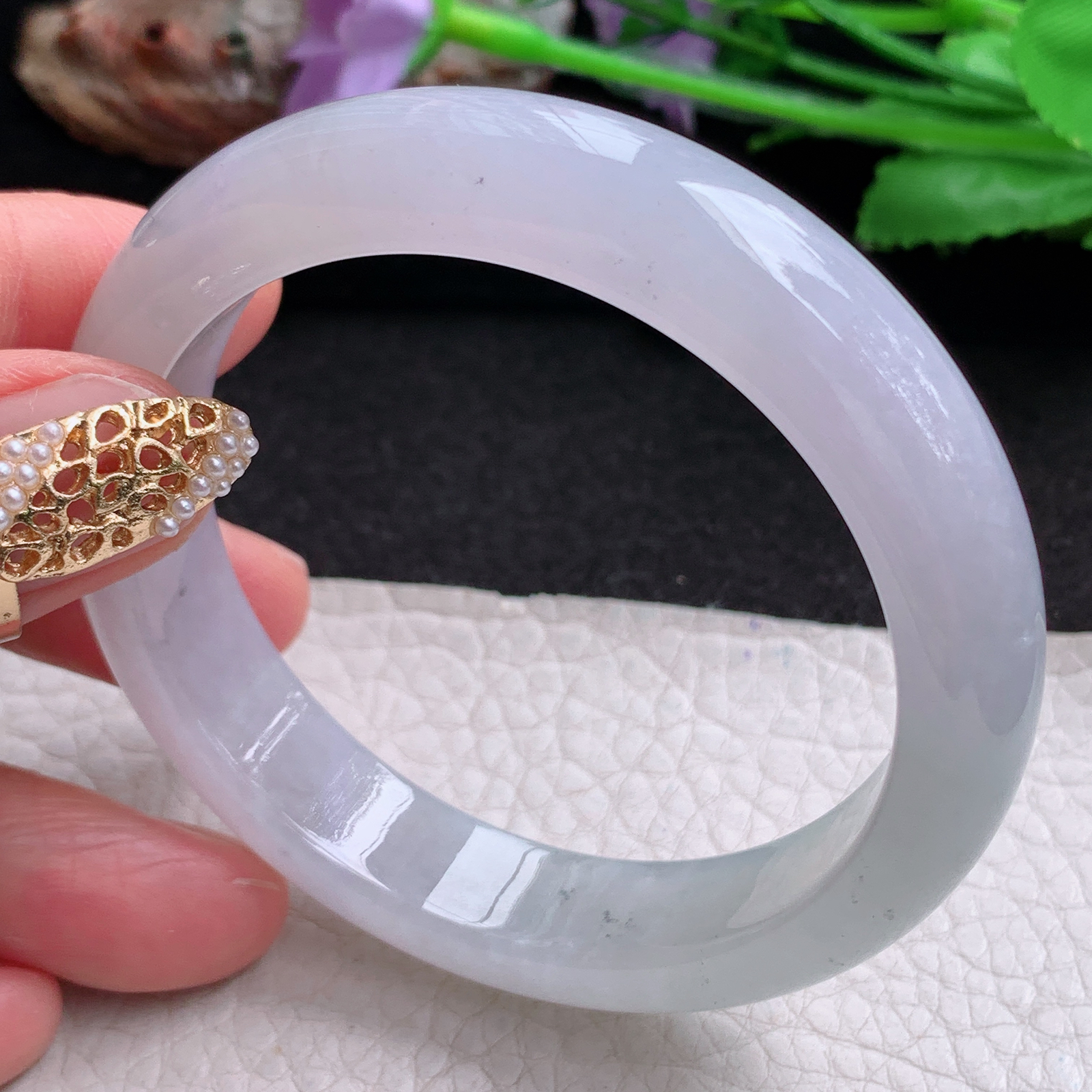 cc小圈口53.6*12*8平安镯 天然翡翠a货手镯淡冰紫正圈玉镯子