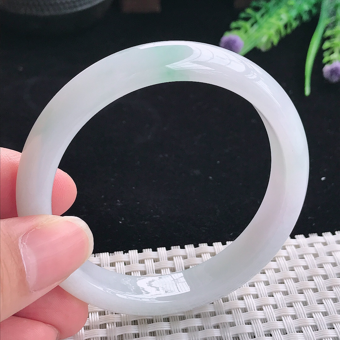 实拍A货翡翠57/11.5/7.8老坑冰润起胶飘花手镯翡翠宽边玉镯平安镯美人镯