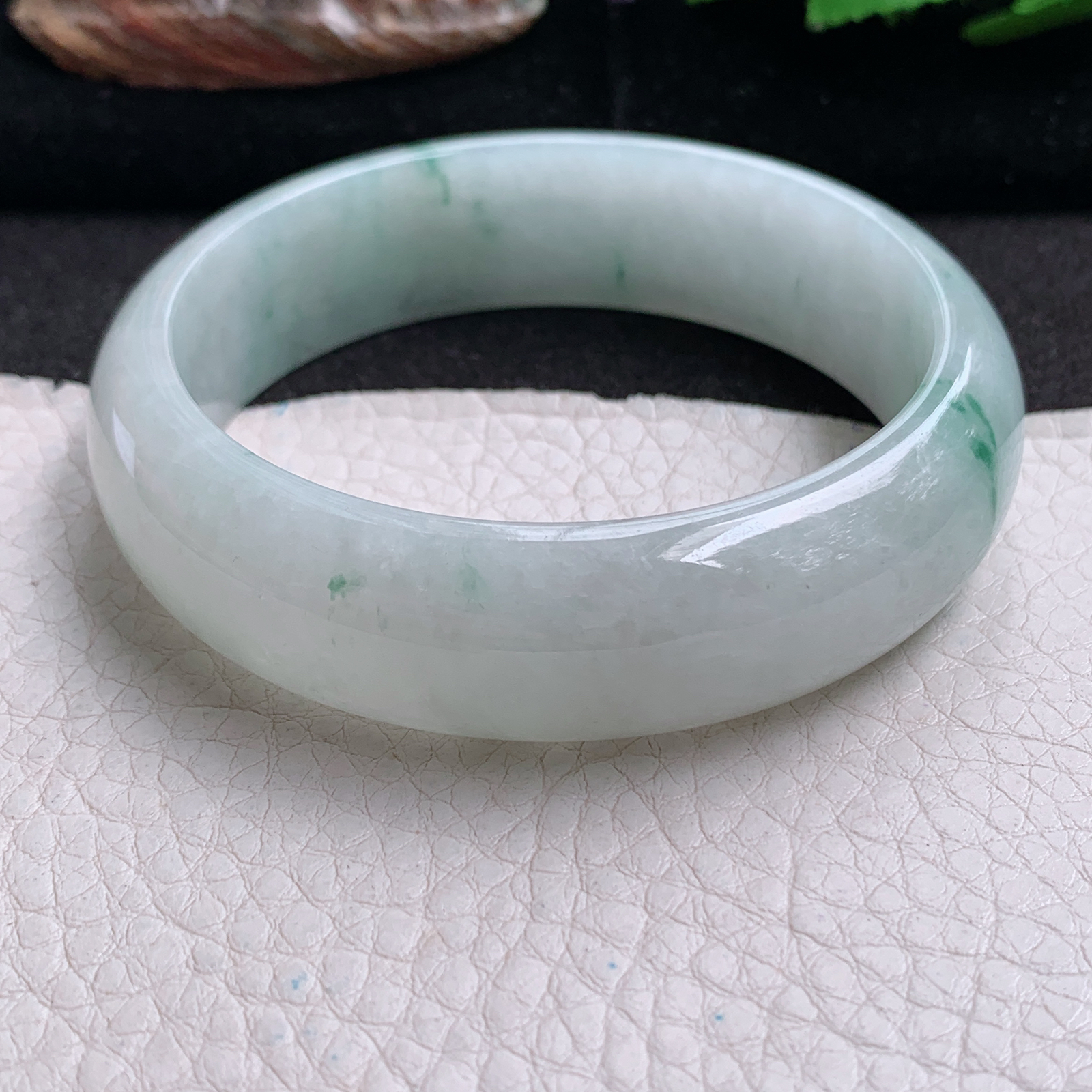 hy实拍58.5*17*7.5轮胎镯 天然缅甸翡翠a货手镯飘花大气正圈玉镯子