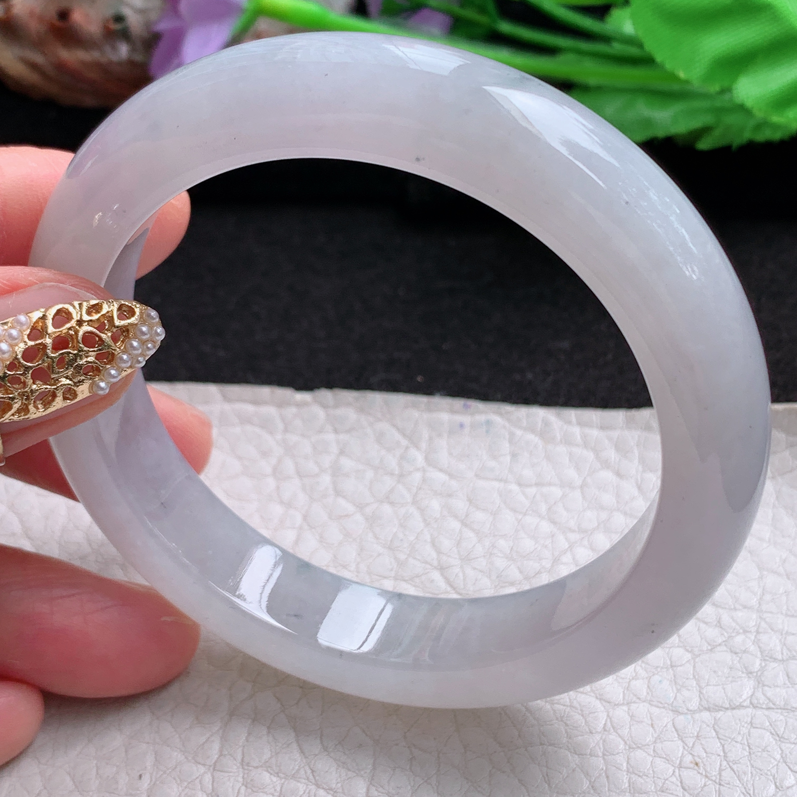 cc 实拍57*12.5*8.8平安镯 天然翡翠a货手镯淡紫冰胶正圈玉镯子