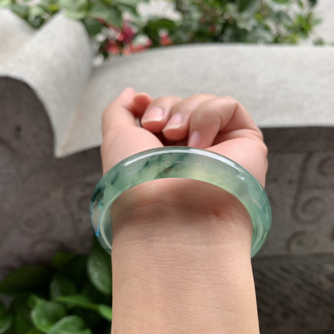 小圈口 51.8-11.5-6.9【高冰飘花正圈手镯】正圈51 52可戴