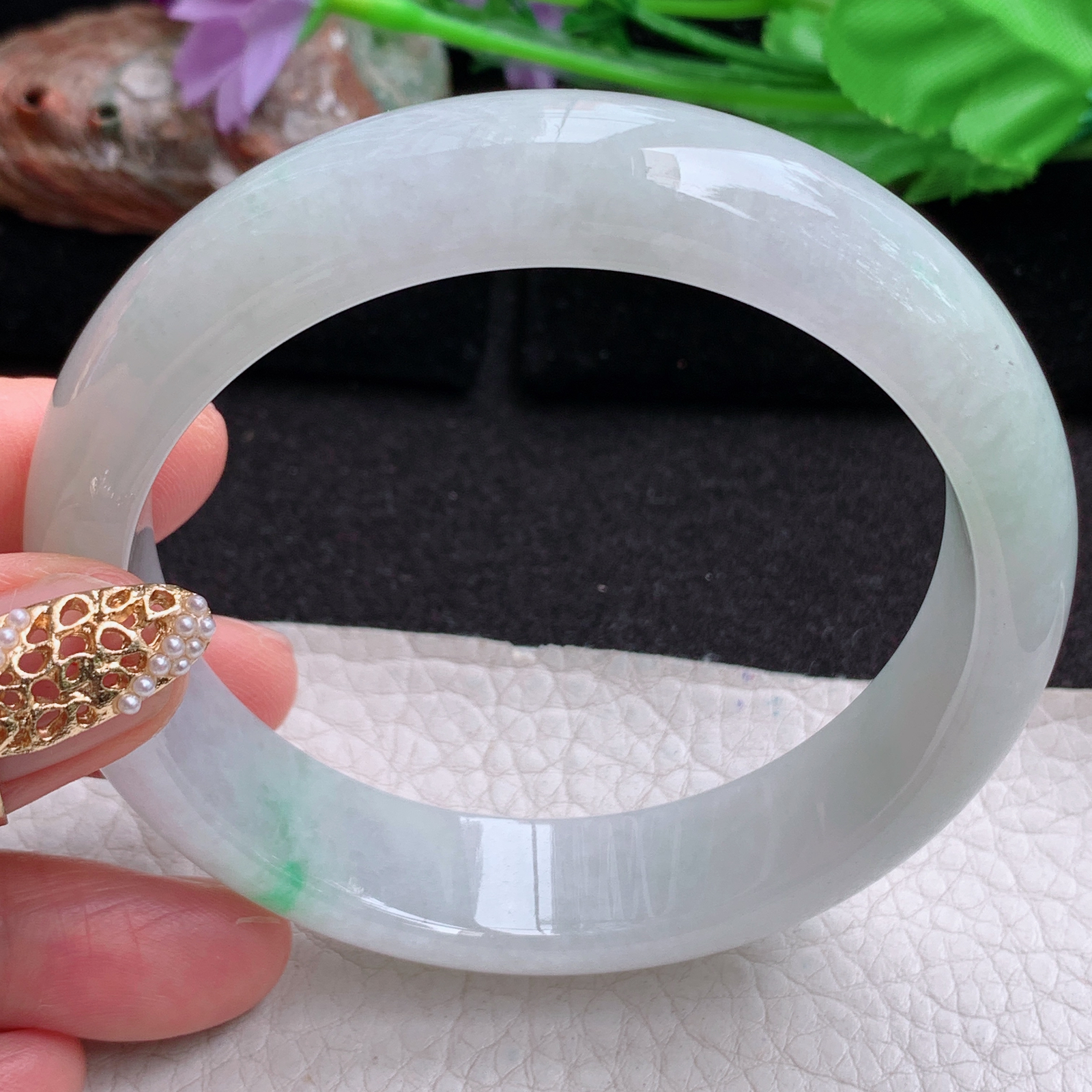 pj大圈口61*15*8.5轮胎镯 天然缅甸翡翠a货手镯飘绿厚装正圈玉镯子