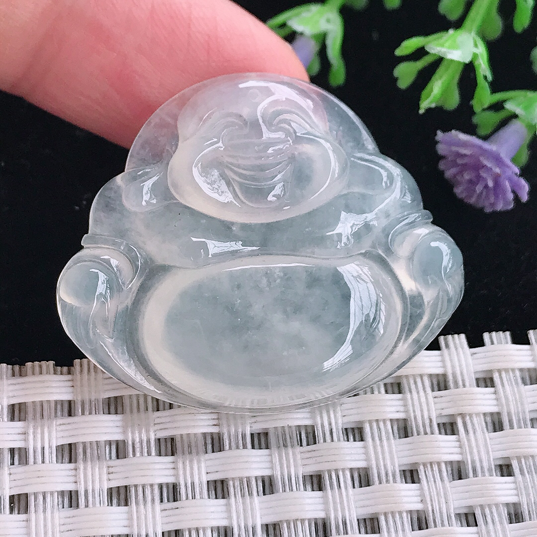 实拍A货翡翠30/35.7/5.7老坑冰种起胶佛公吊坠翡翠玉佛挂件