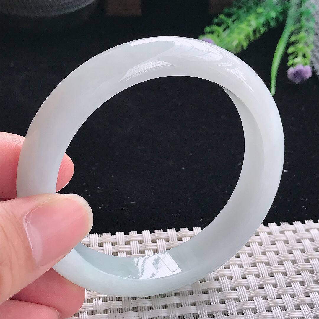 实拍A货翡翠57/12.6/8.7老坑冰润起胶冰晴手镯翡翠宽边玉镯平安镯美人镯