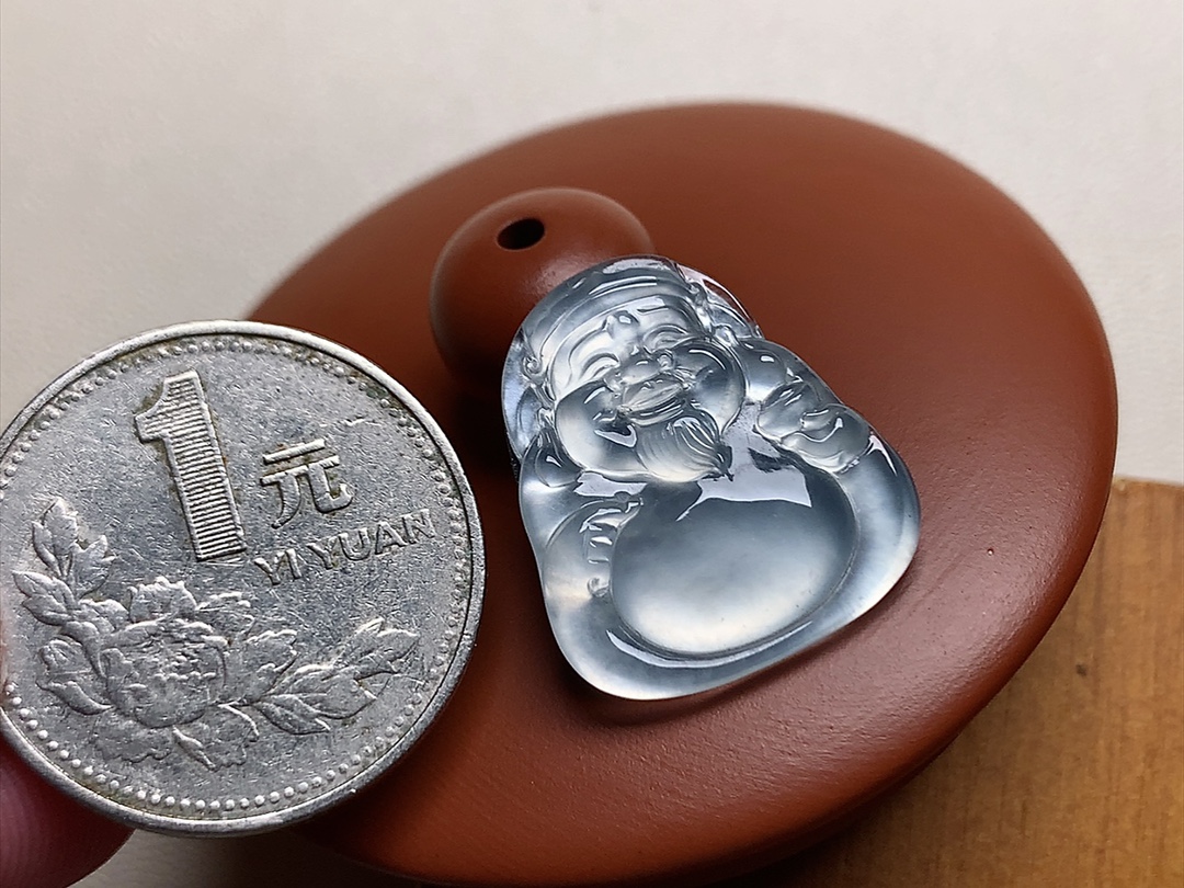 玻璃种财神爷 品质，白皙透亮，无裂，尺寸21*19.5*3.3