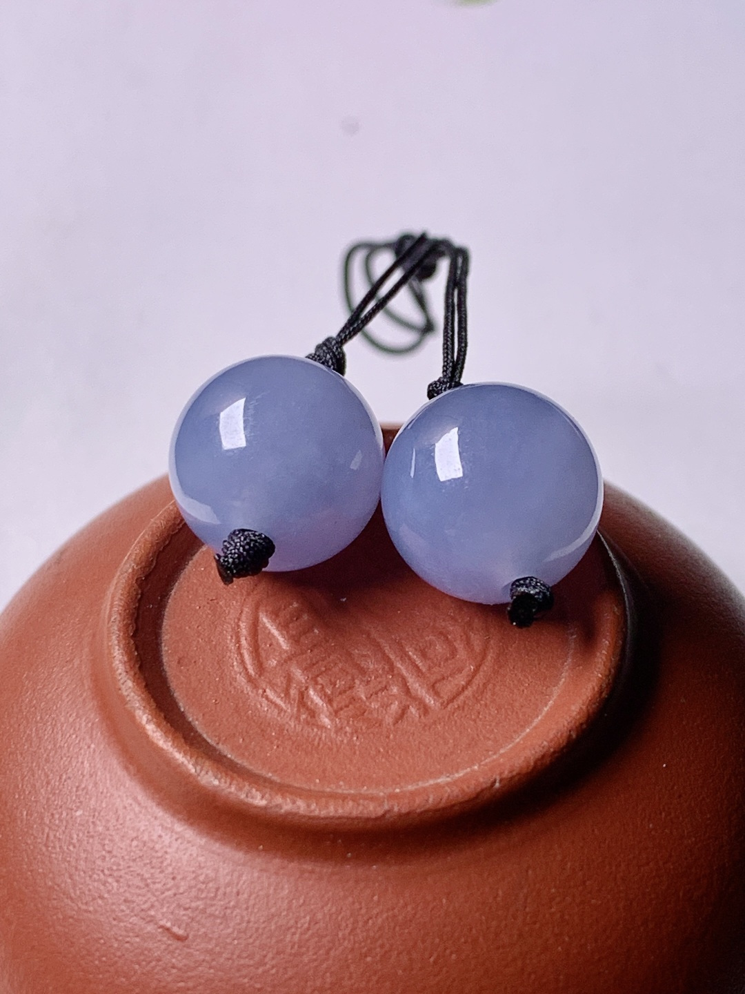 冰紫珠子一对，色泽浓艳，0413尺寸11.4/11.5