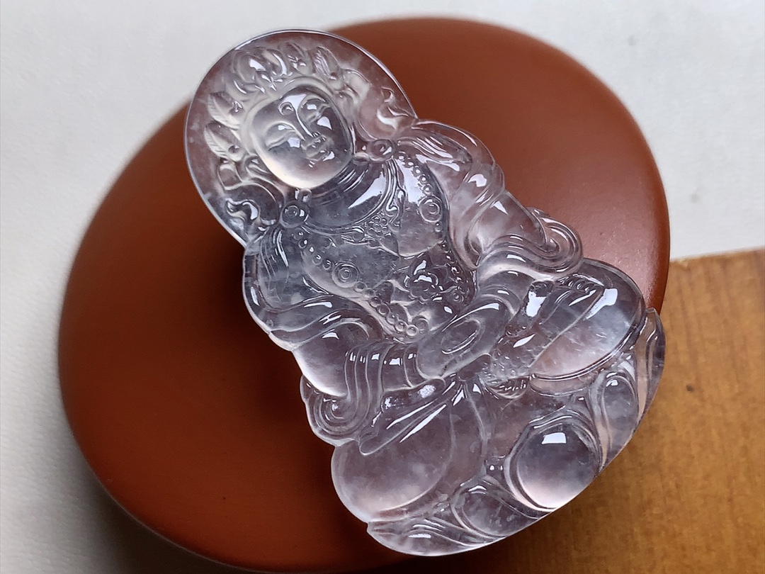 玻璃种度母 冰透感十足，雕工精湛，无裂，尺寸42.2*27.6*5