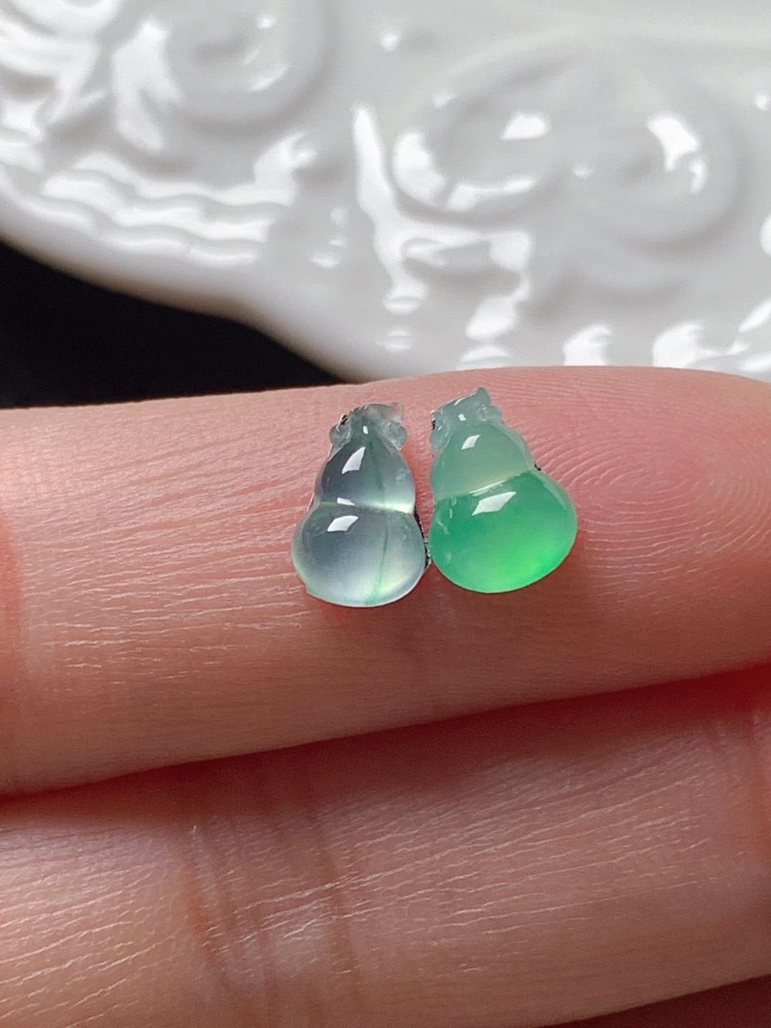 高冰冰绿葫芦一对，水润种老，0413 尺寸8.6*5.2*2.7/8.5*5.8*2.5