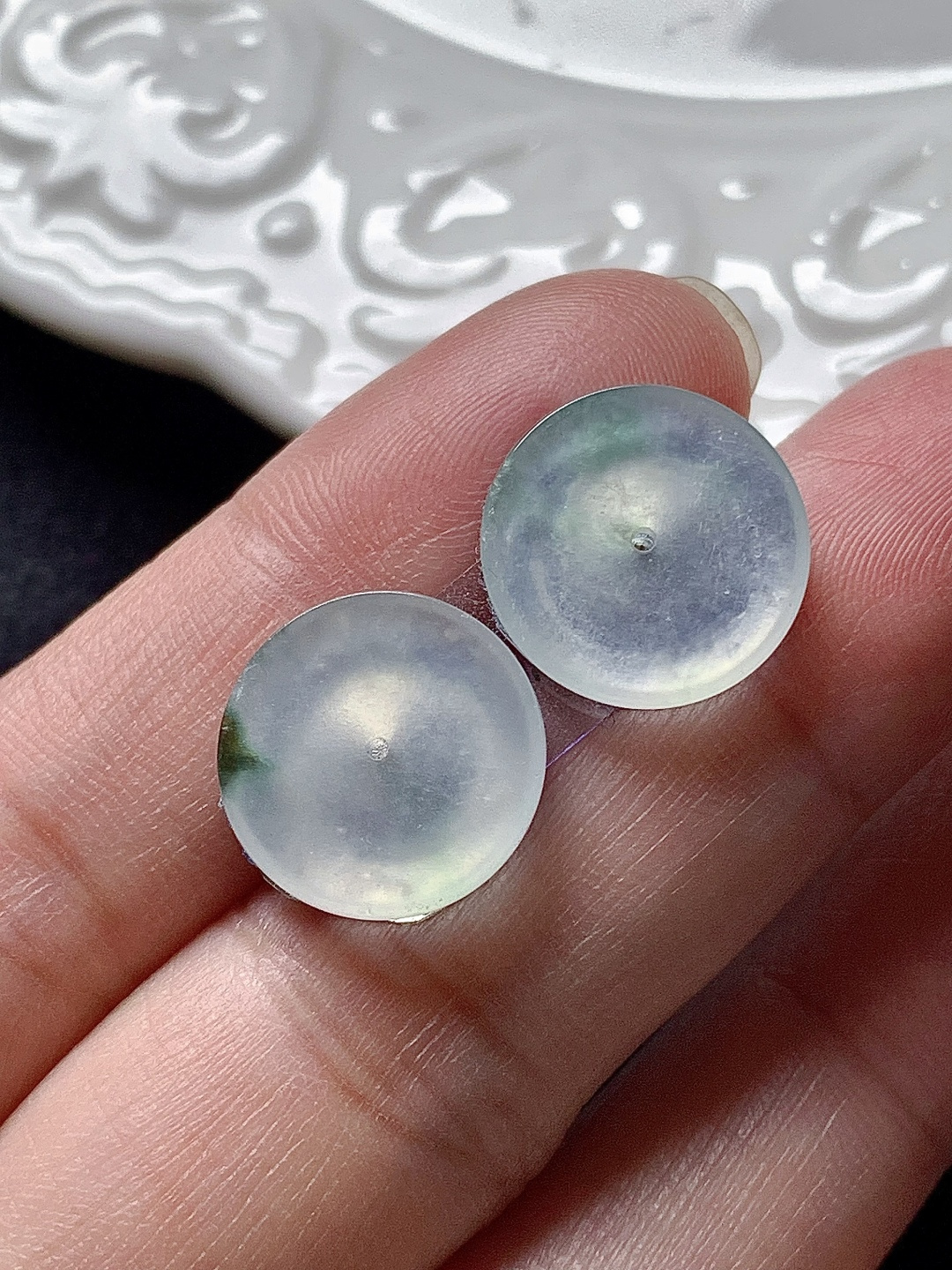 飘花平安扣一对 水润种老 0413 尺寸13.4*2.2/13.3*2.9