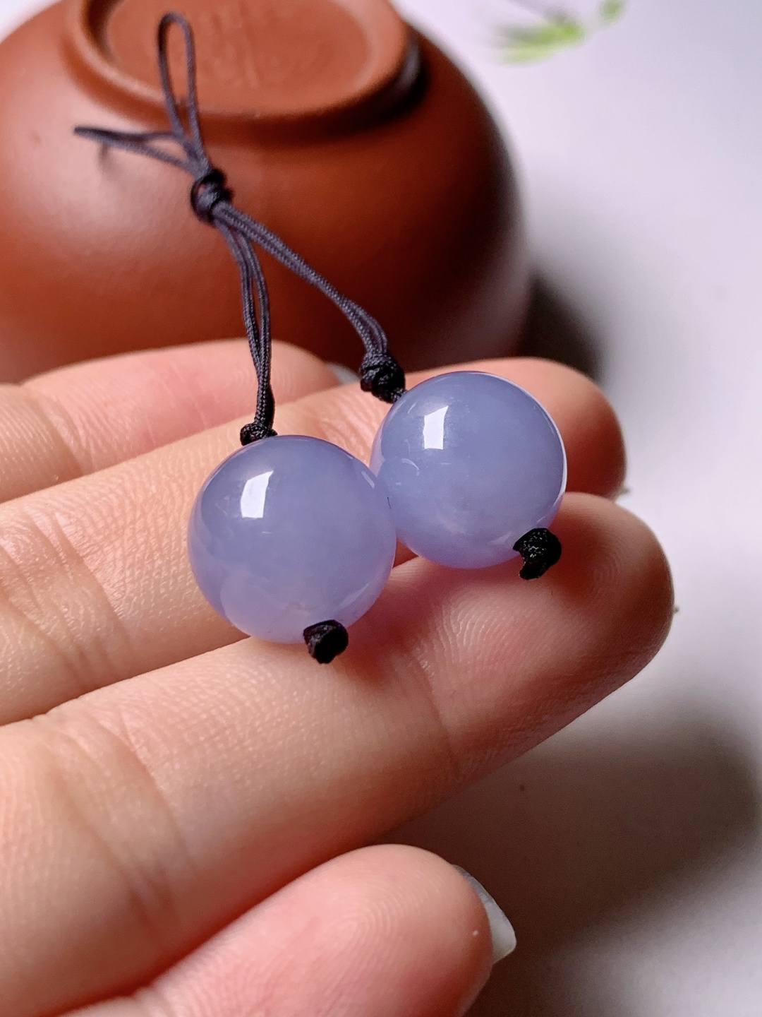 冰紫珠子一对，色泽浓艳，0413尺寸11.4/11.5