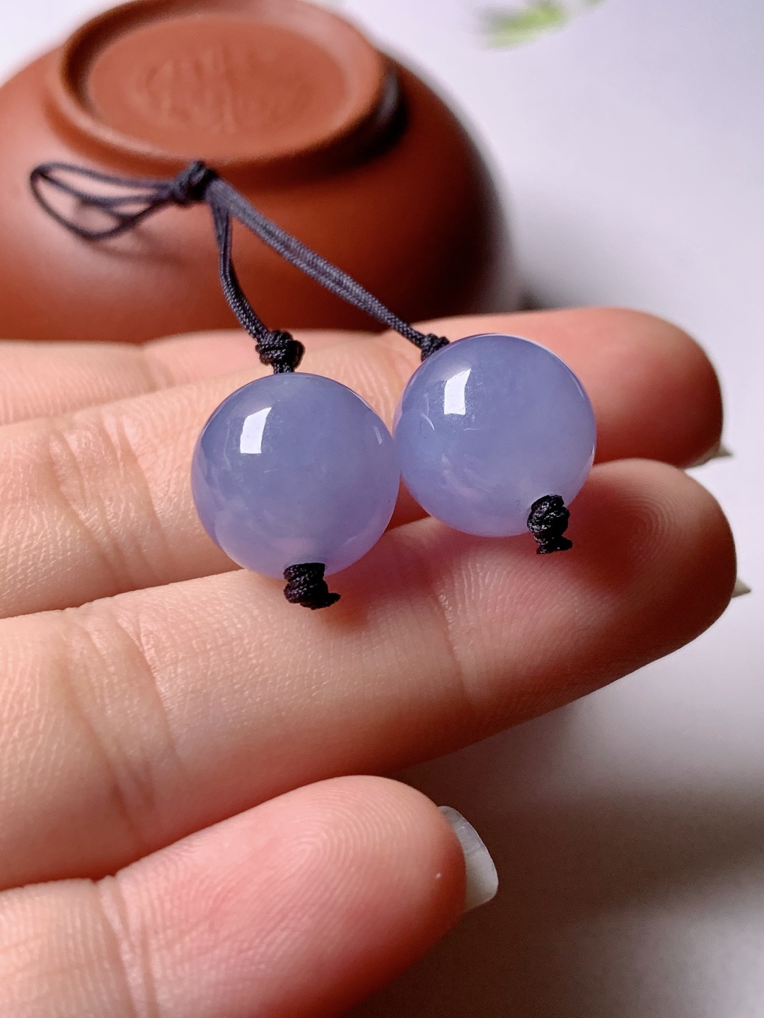 冰紫珠子一对，色泽浓艳，0413尺寸11.4/11.5