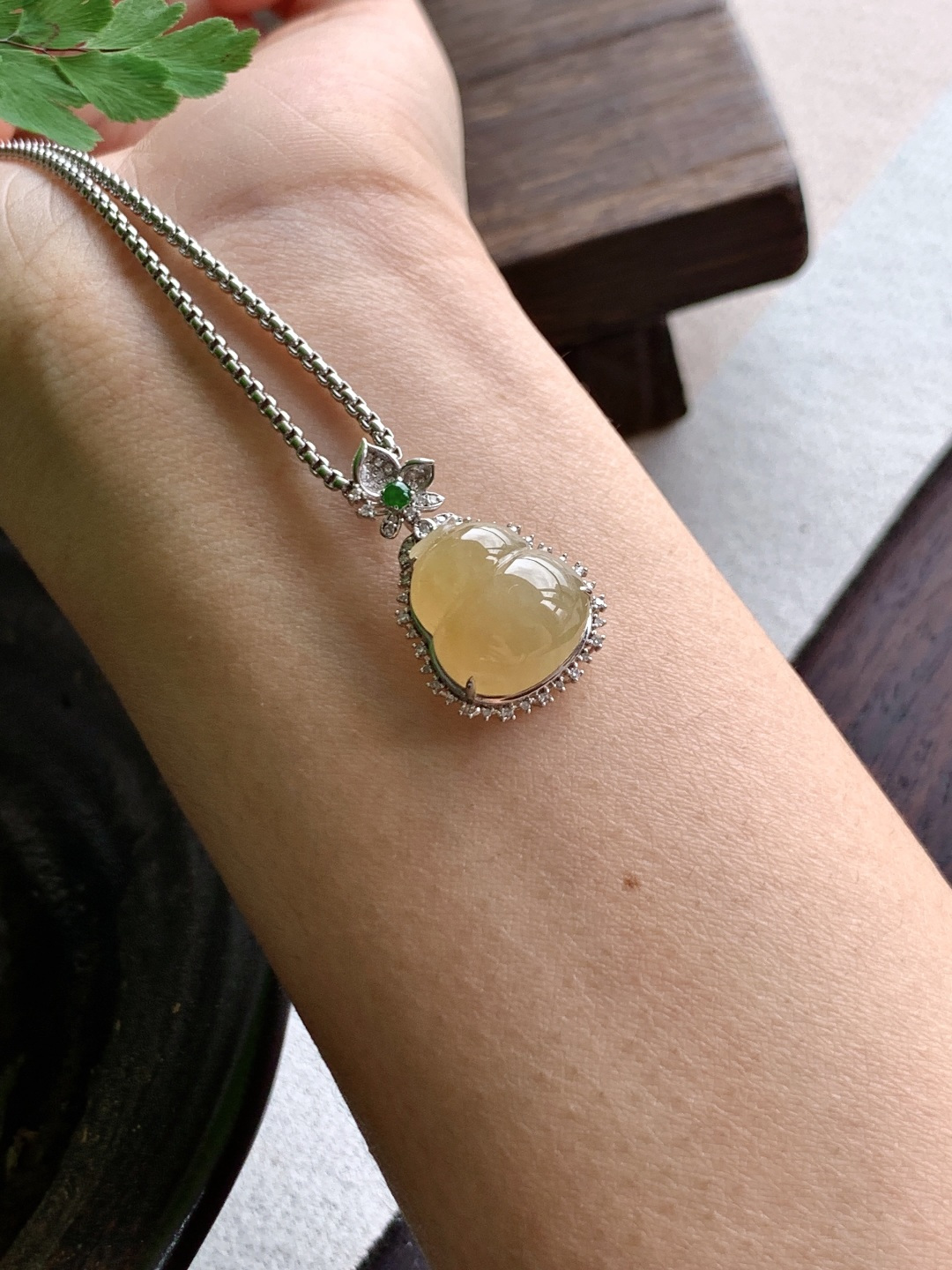 【镶嵌】️冰黄翡葫芦吊坠 【说明】缅料 18k金镶嵌 性比高 【整体】27.2-16.7-11.5