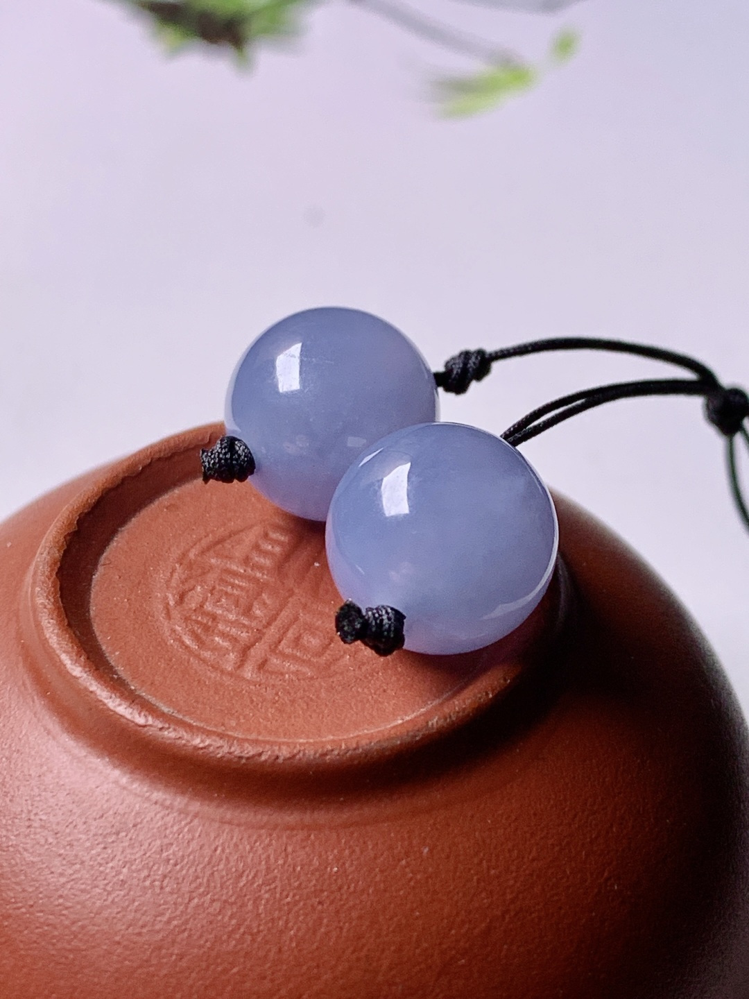 冰紫珠子一对，色泽浓艳，0413尺寸11.4/11.5