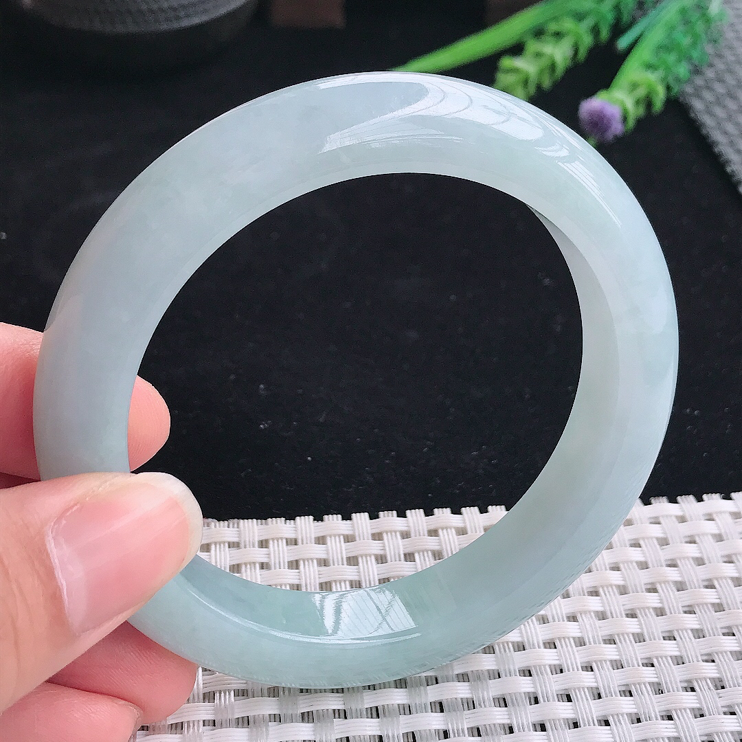 实拍A货翡翠59/12.5/9.3老坑冰润起胶冰晴手镯翡翠宽边玉镯平安镯