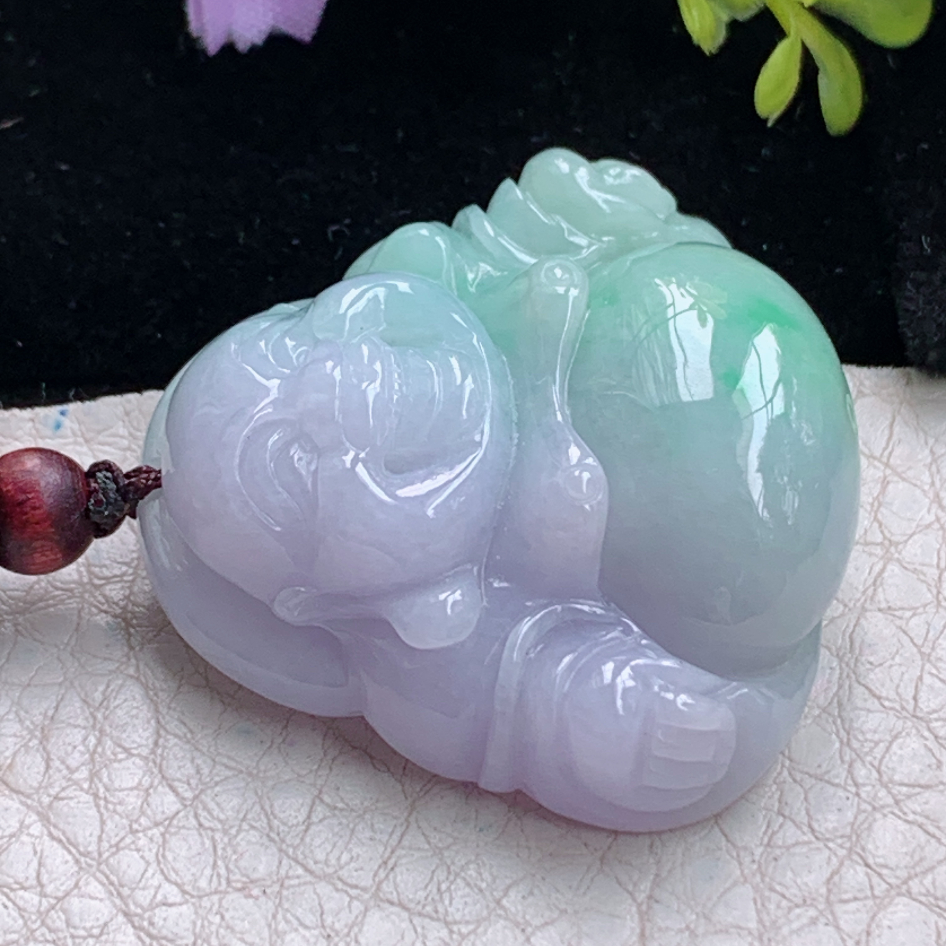 zen实拍36*37.5*12.8缅甸翡翠春带彩佛公吊坠 大肚弥勒佛像项坠