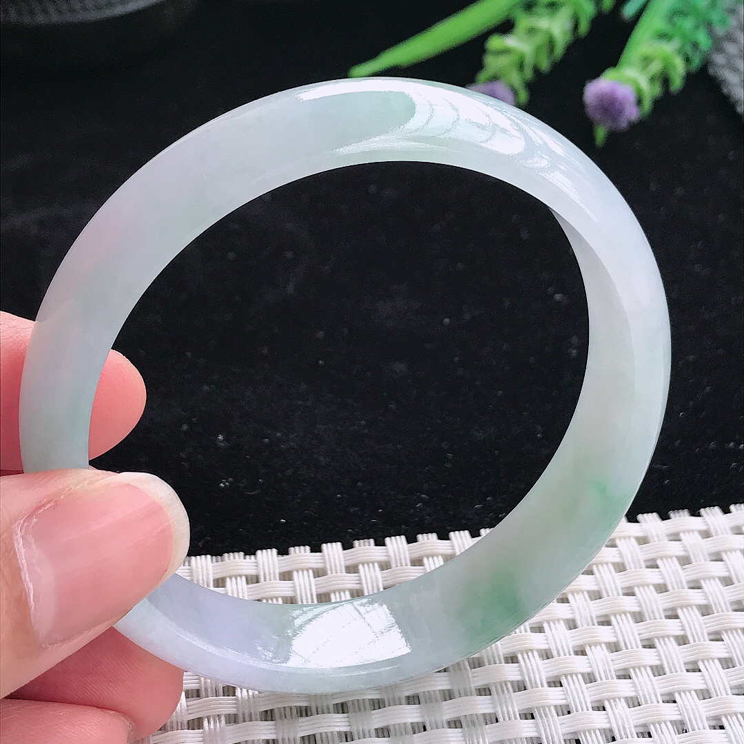 实拍A货翡翠58/13.8/6.6老坑冰润飘花手镯翡翠宽边玉镯平安镯美人镯