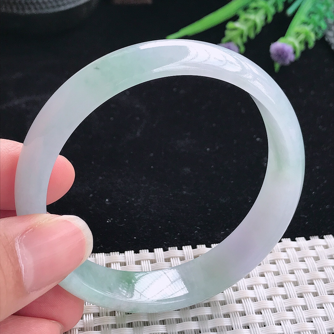 实拍A货翡翠58/13.8/6.6老坑冰润飘花手镯翡翠宽边玉镯平安镯美人镯