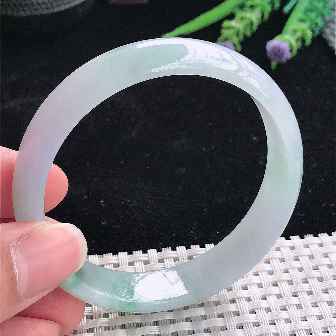 实拍A货翡翠58/13.8/6.6老坑冰润飘花手镯翡翠宽边玉镯平安镯美人镯