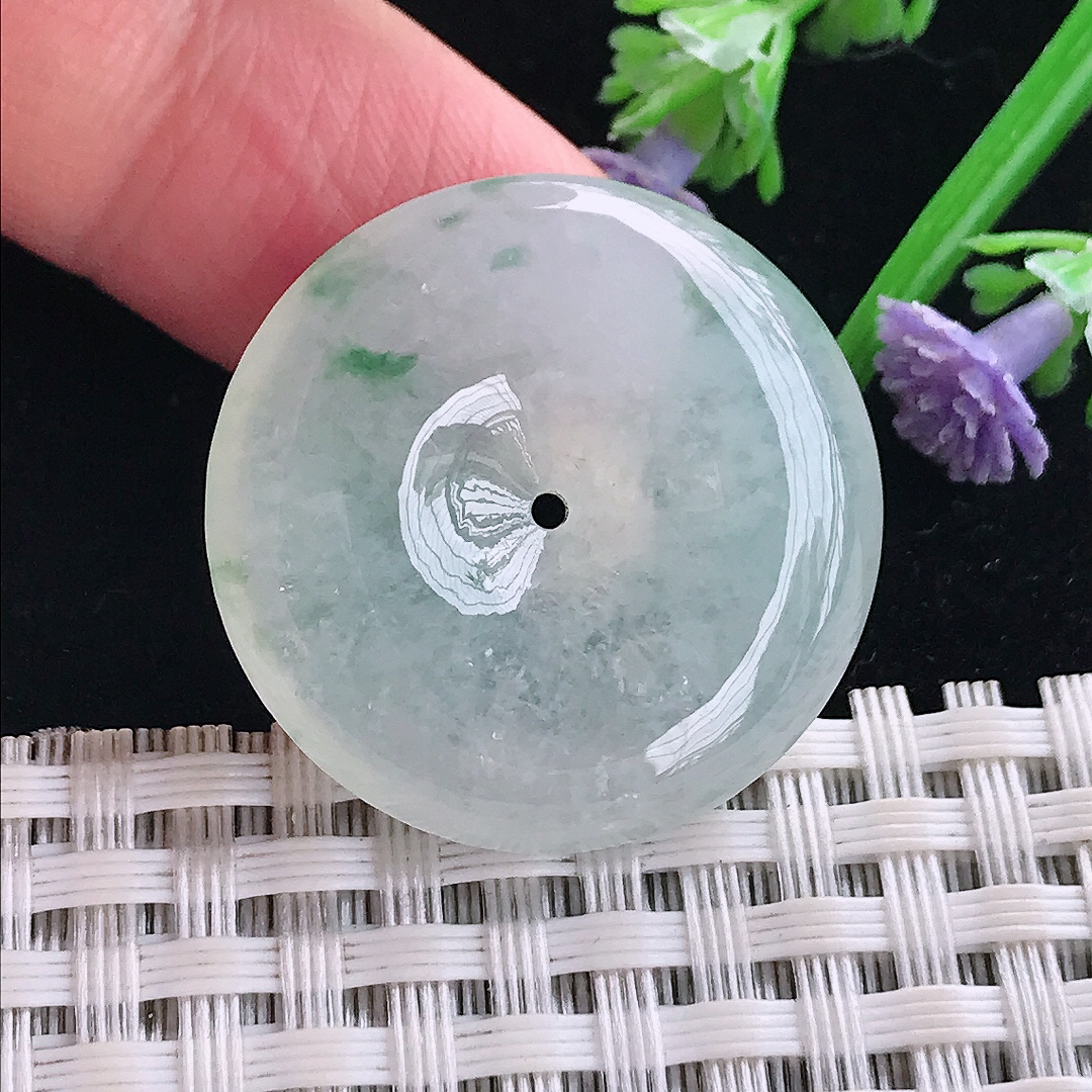 实拍A货翡翠28/6.2老坑冰胶水灵冰飘花平安扣吊坠翡翠玉扣挂件