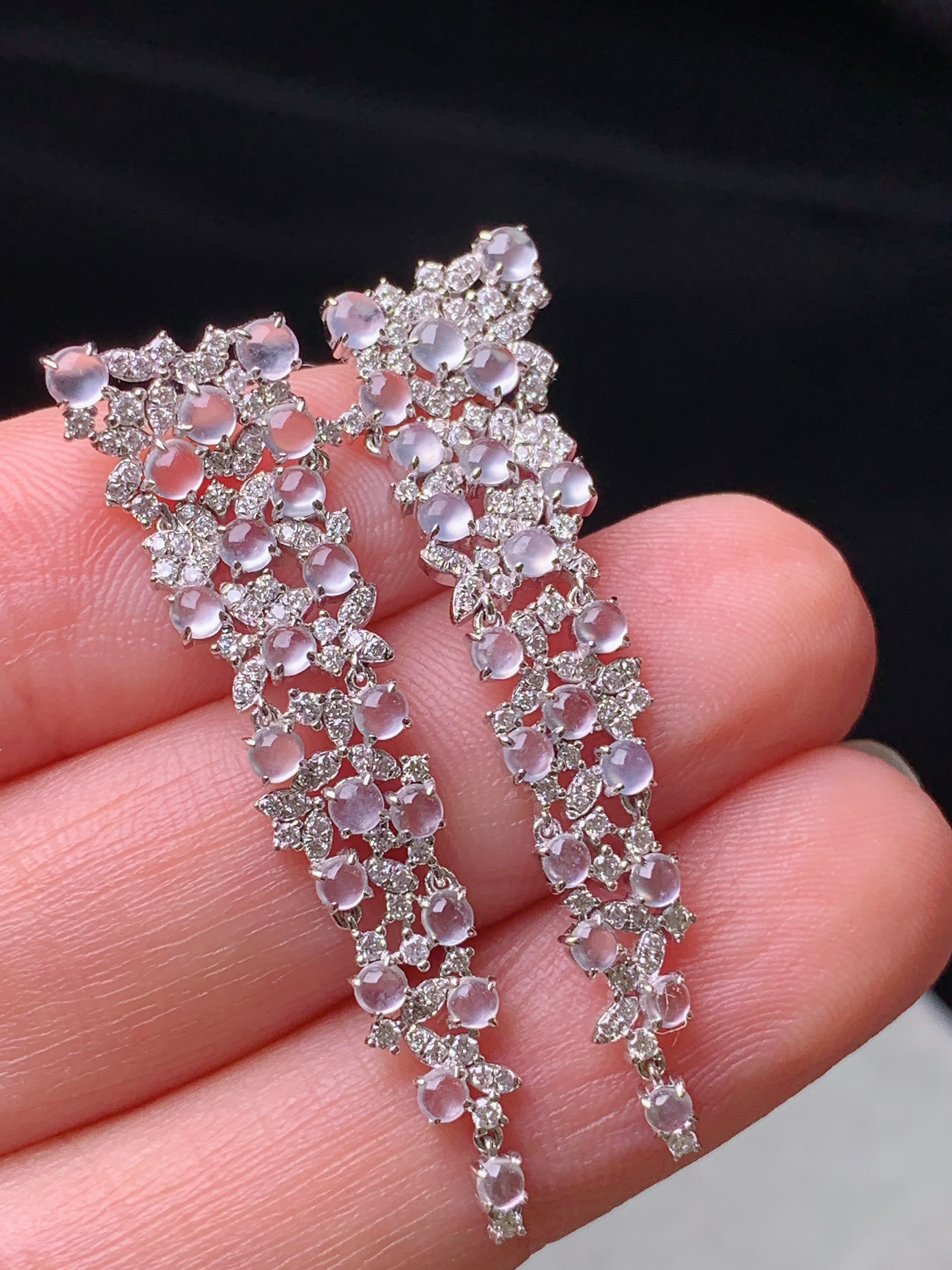 18k金钻镶嵌冰种蛋面组合吊坠 玉质细腻 水润亮眼 色泽艳丽 整体尺寸39.3*11.5*2.2m5