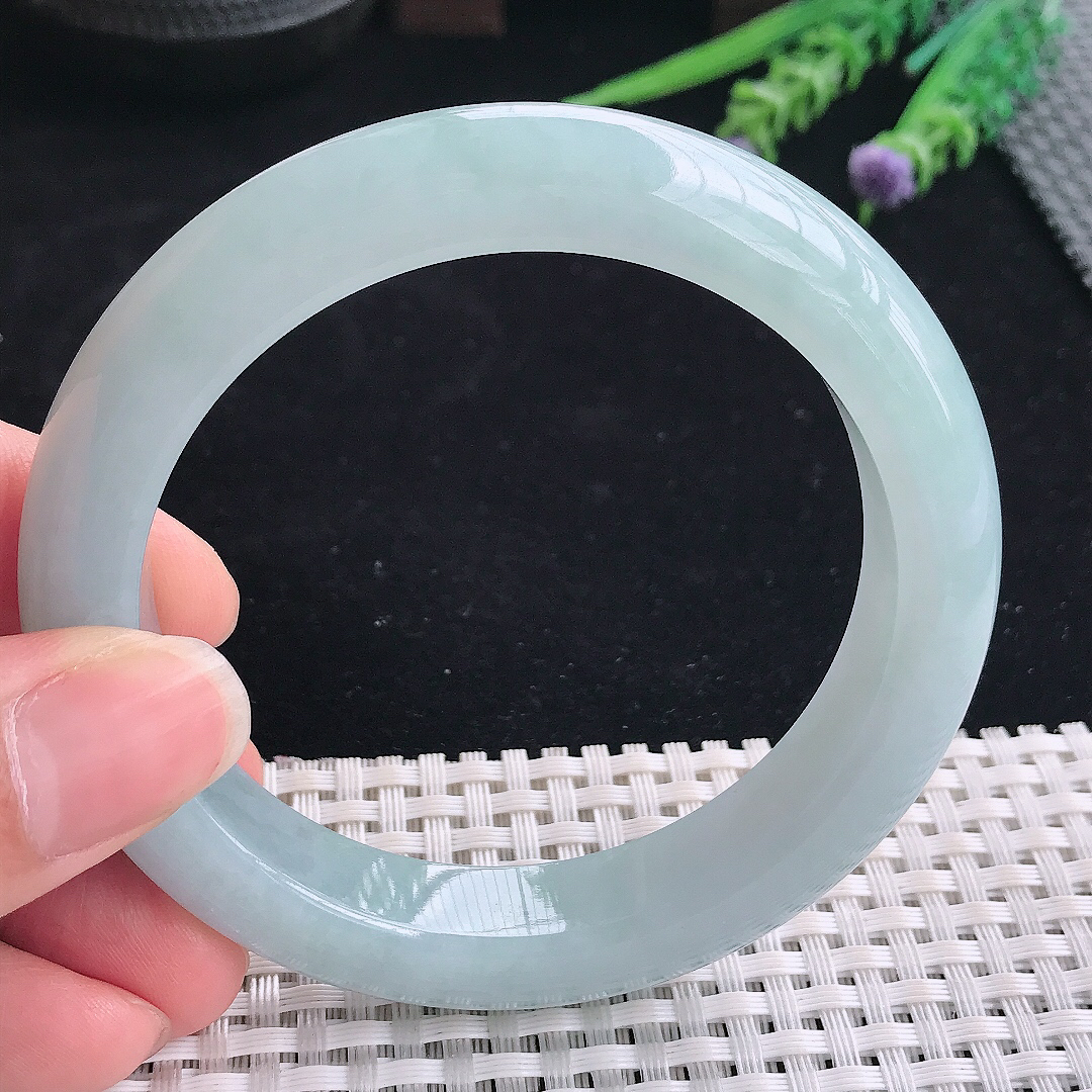 实拍A货翡翠59/12.5/9.3老坑冰润起胶冰晴手镯翡翠宽边玉镯平安镯