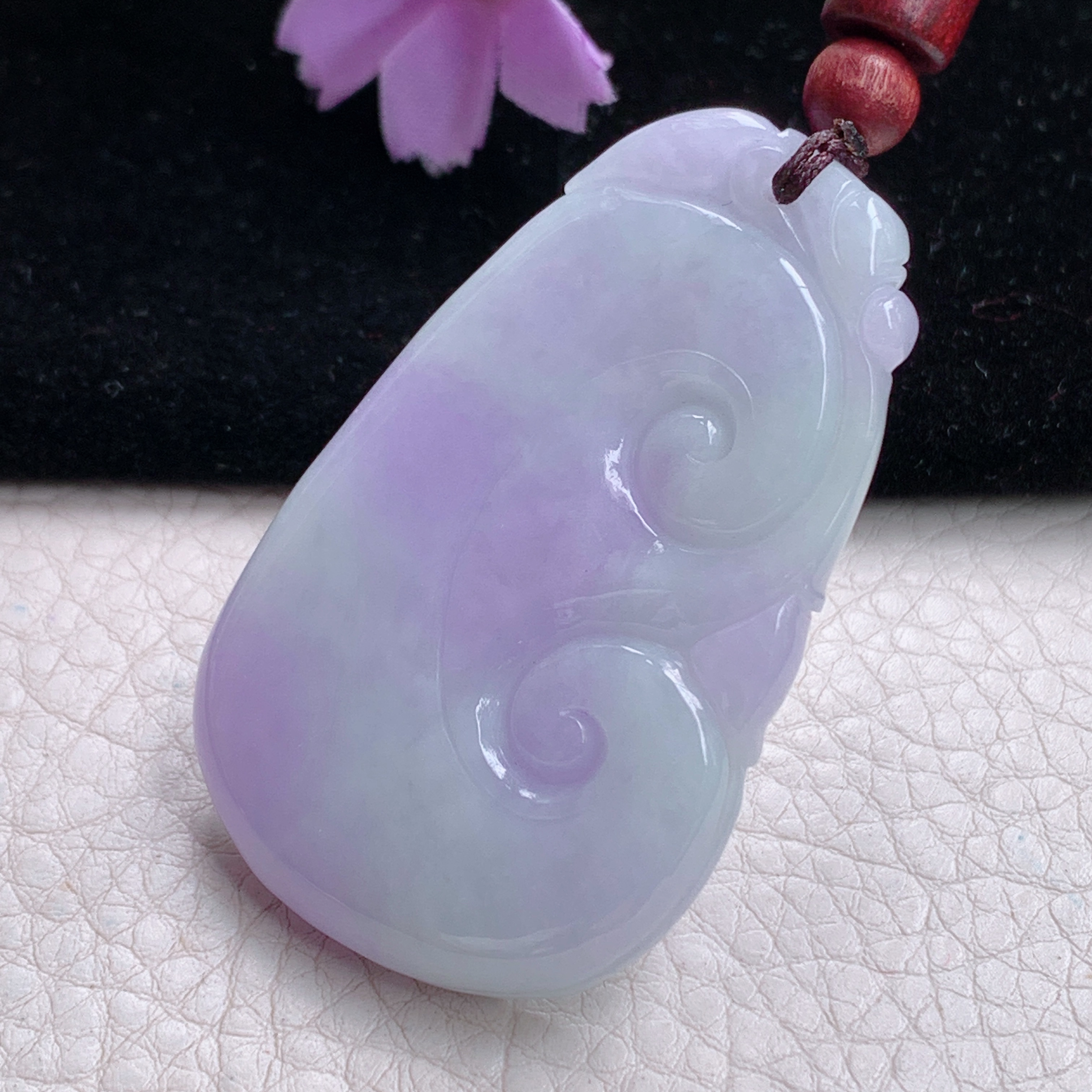 zen实拍54.5*35*6缅甸翡翠紫色如意吊坠 春带彩祥云吉祥项坠