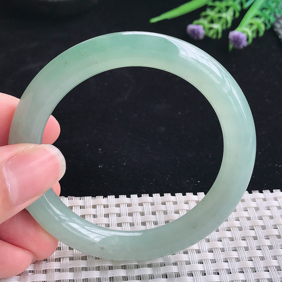 实拍A货翡翠54/9.6/9.5老坑冰胶水灵冰晴圆条手镯翡翠玉镯平安镯