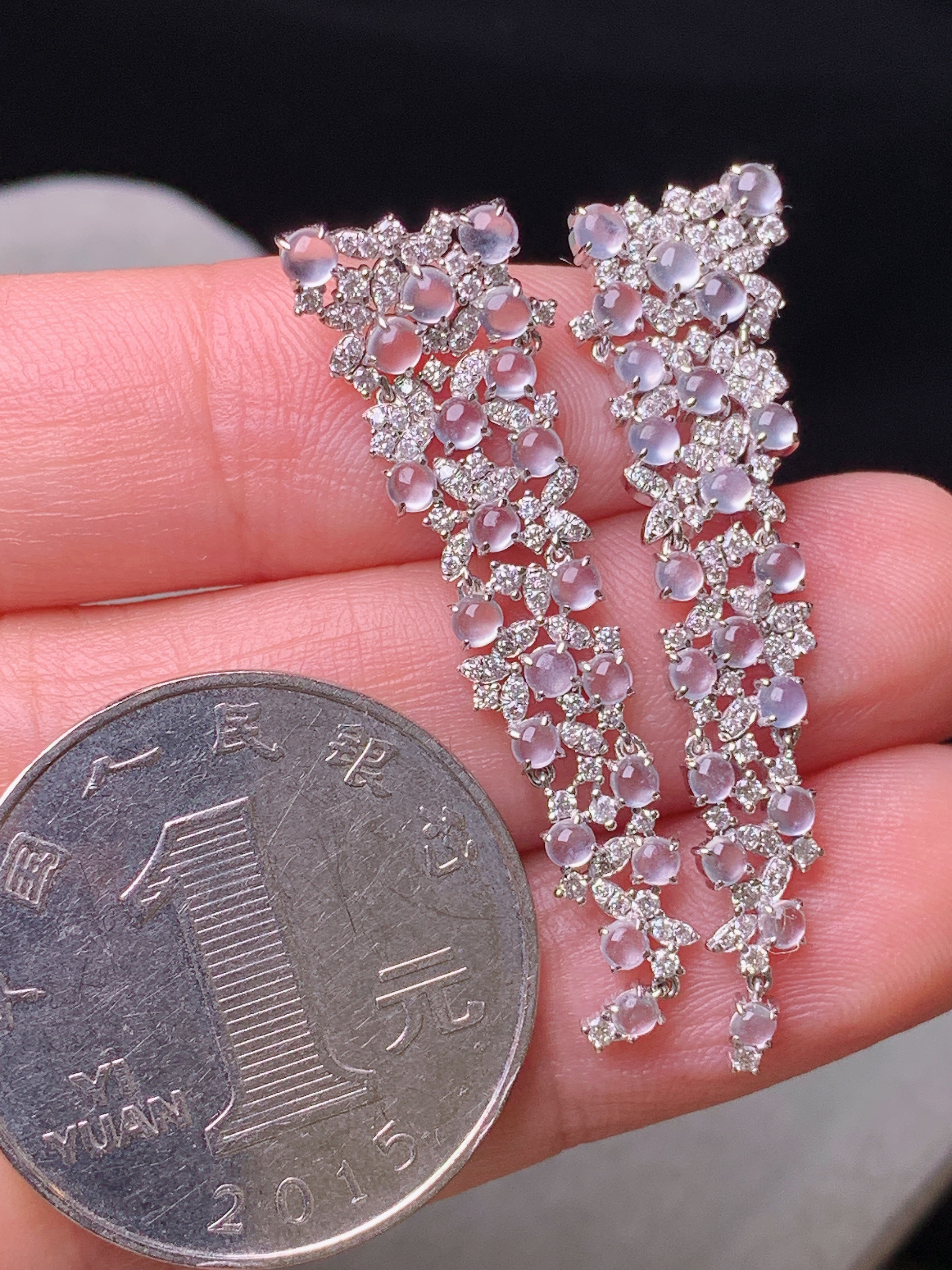 18k金钻镶嵌冰种蛋面组合吊坠 玉质细腻 水润亮眼 色泽艳丽 整体尺寸39.3*11.5*2.2m5