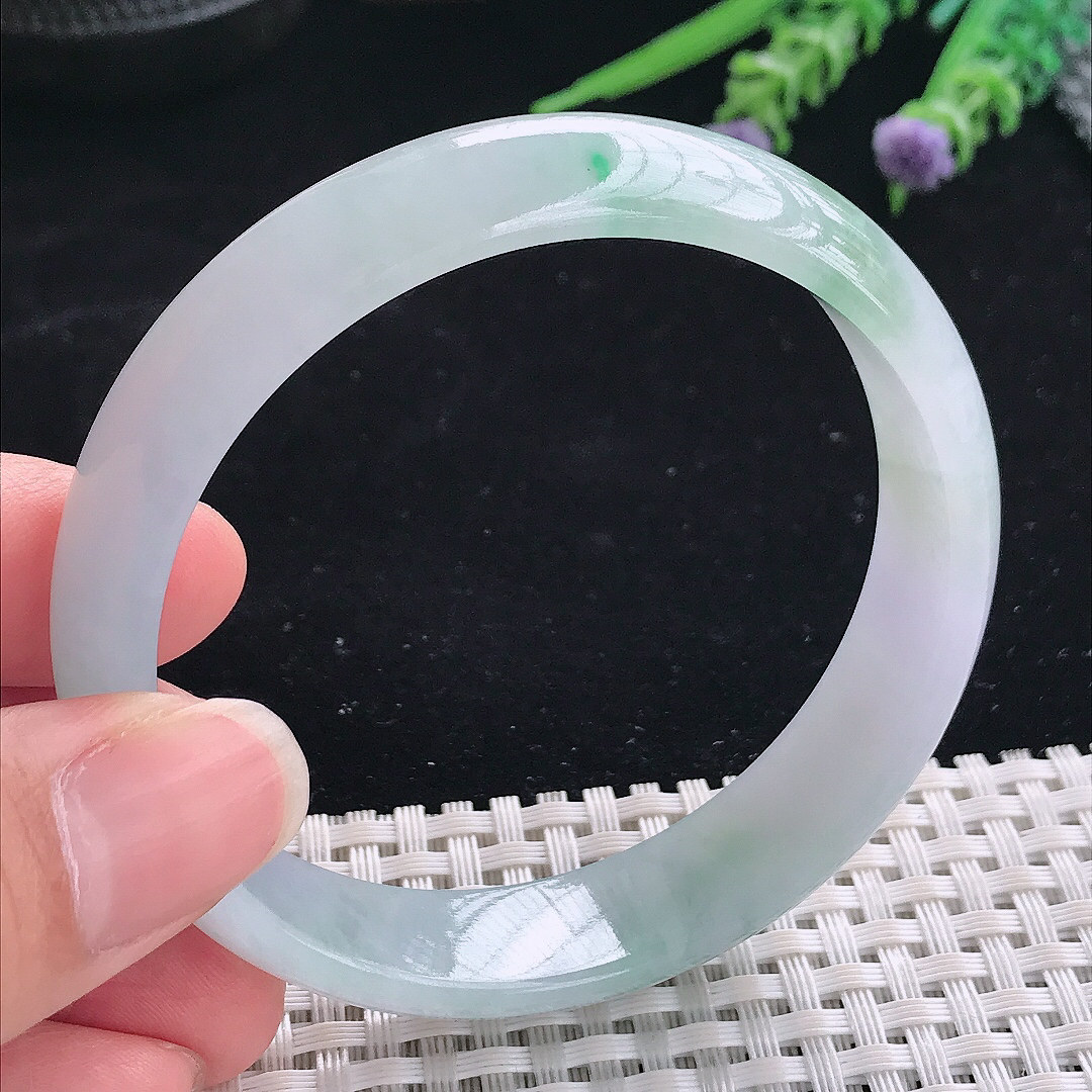 实拍A货翡翠58/13.8/6.6老坑冰润飘花手镯翡翠宽边玉镯平安镯美人镯