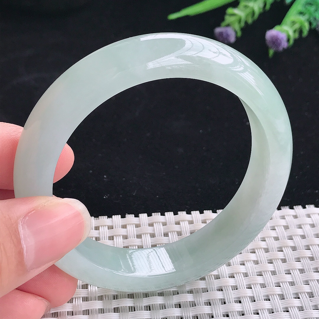 实拍A货翡翠55/13.3/8.5老坑冰润起胶冰晴绿手镯翡翠宽边玉镯平安镯美人镯