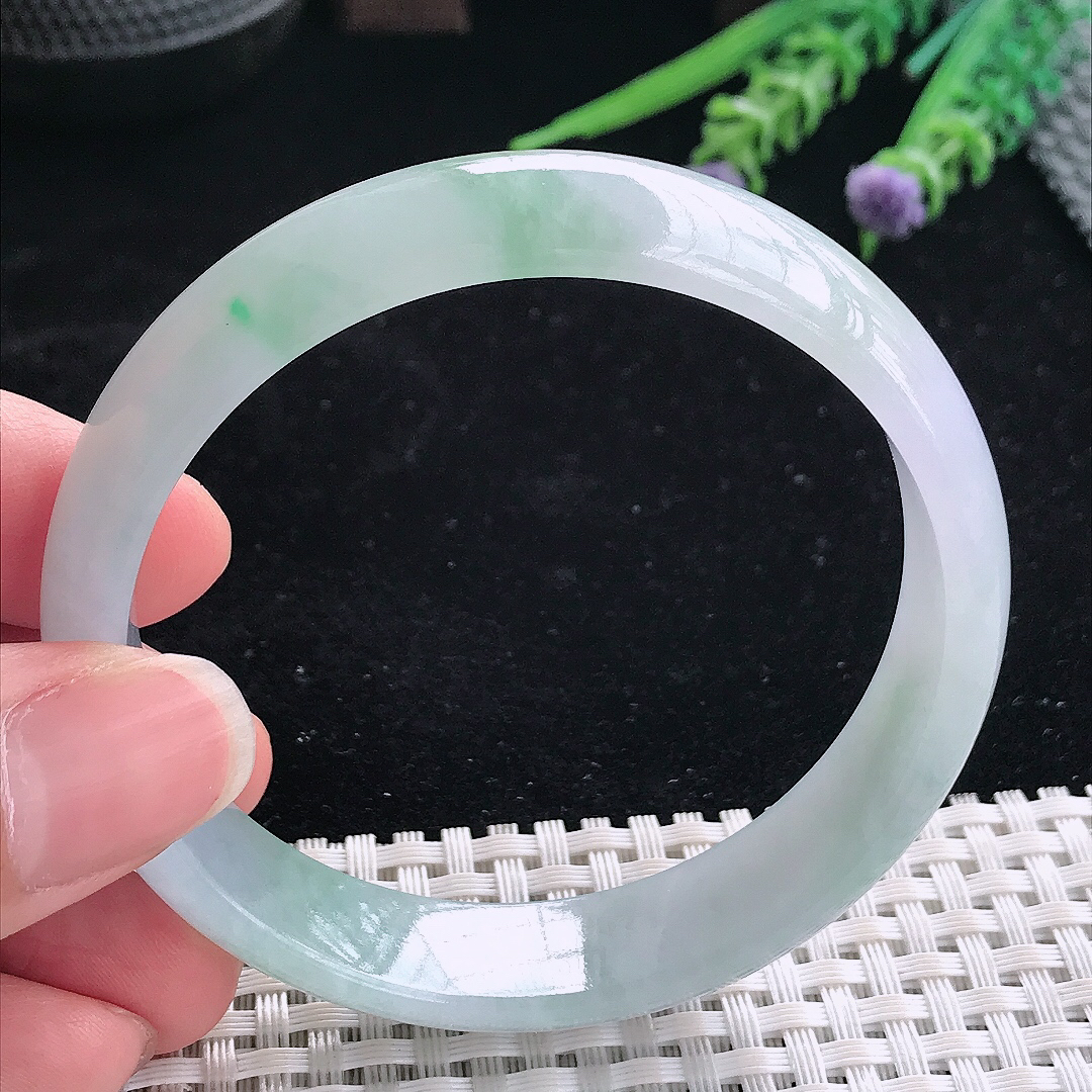 实拍A货翡翠58/13.8/6.6老坑冰润飘花手镯翡翠宽边玉镯平安镯美人镯