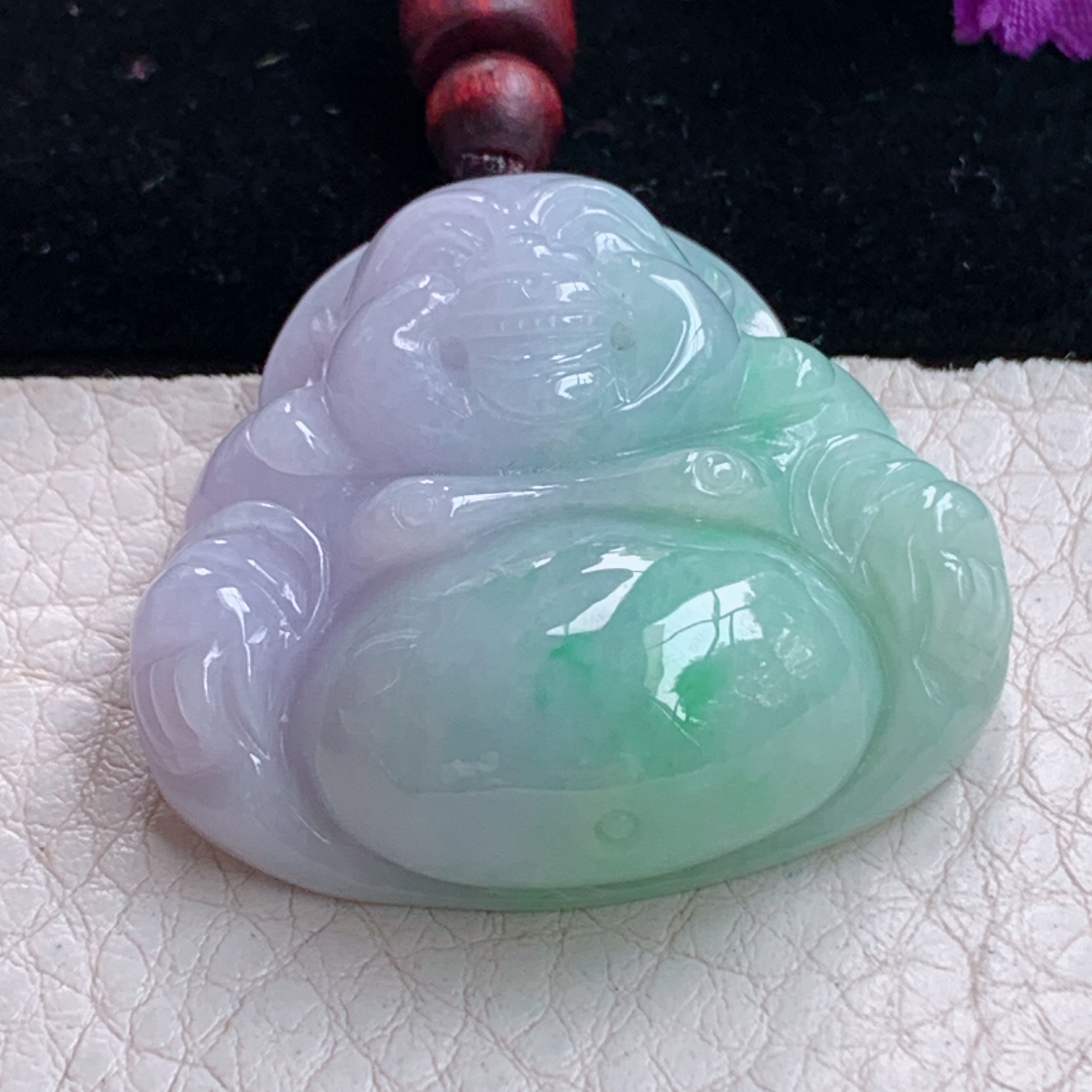 zen实拍36*37.5*12.8缅甸翡翠春带彩佛公吊坠 大肚弥勒佛像项坠