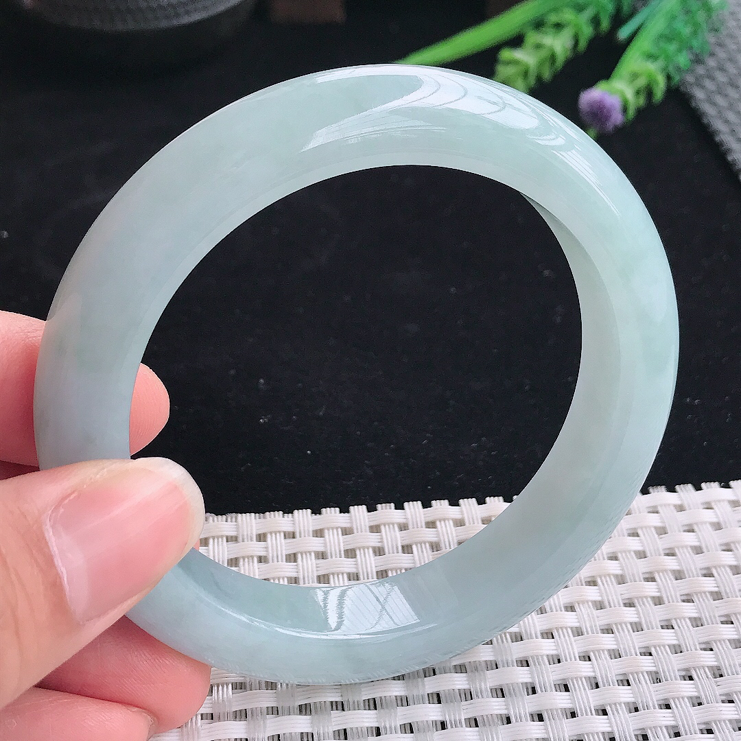 实拍A货翡翠59/12.5/9.3老坑冰润起胶冰晴手镯翡翠宽边玉镯平安镯
