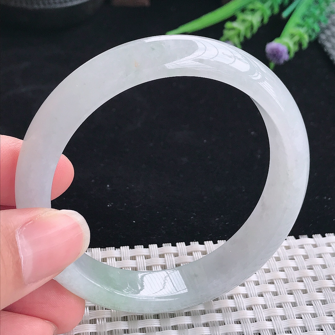 实拍A货翡翠57.5/13.4/8老坑冰润起胶晴水手镯翡翠宽边玉镯平安镯美人镯