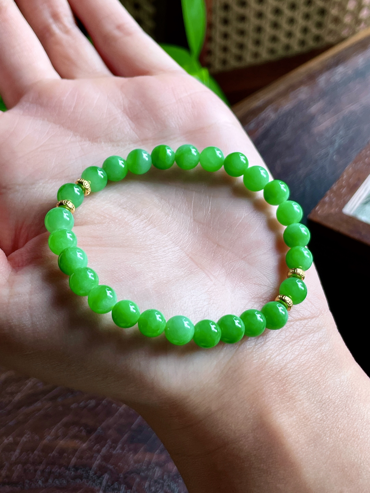 【珠子】🫧阳绿手串圆珠子手串
【说明】缅料 性价比高  
【尺寸】6.9mm
【重量】14.3克