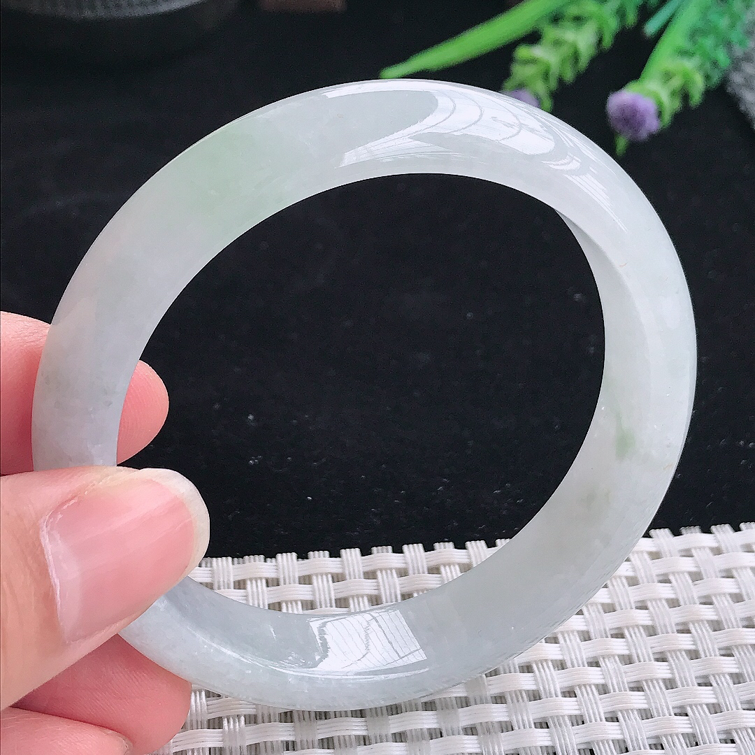 实拍A货翡翠57.5/13.4/8老坑冰润起胶晴水手镯翡翠宽边玉镯平安镯美人镯