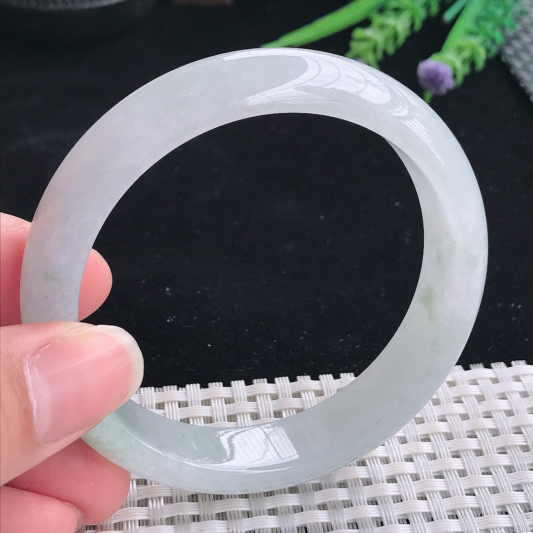 实拍A货翡翠57.5/13.4/8老坑冰润起胶晴水手镯翡翠宽边玉镯平安镯美人镯