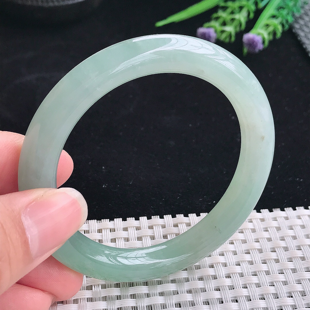 实拍A货翡翠54/9.6/9.5老坑冰胶水灵冰晴圆条手镯翡翠玉镯平安镯