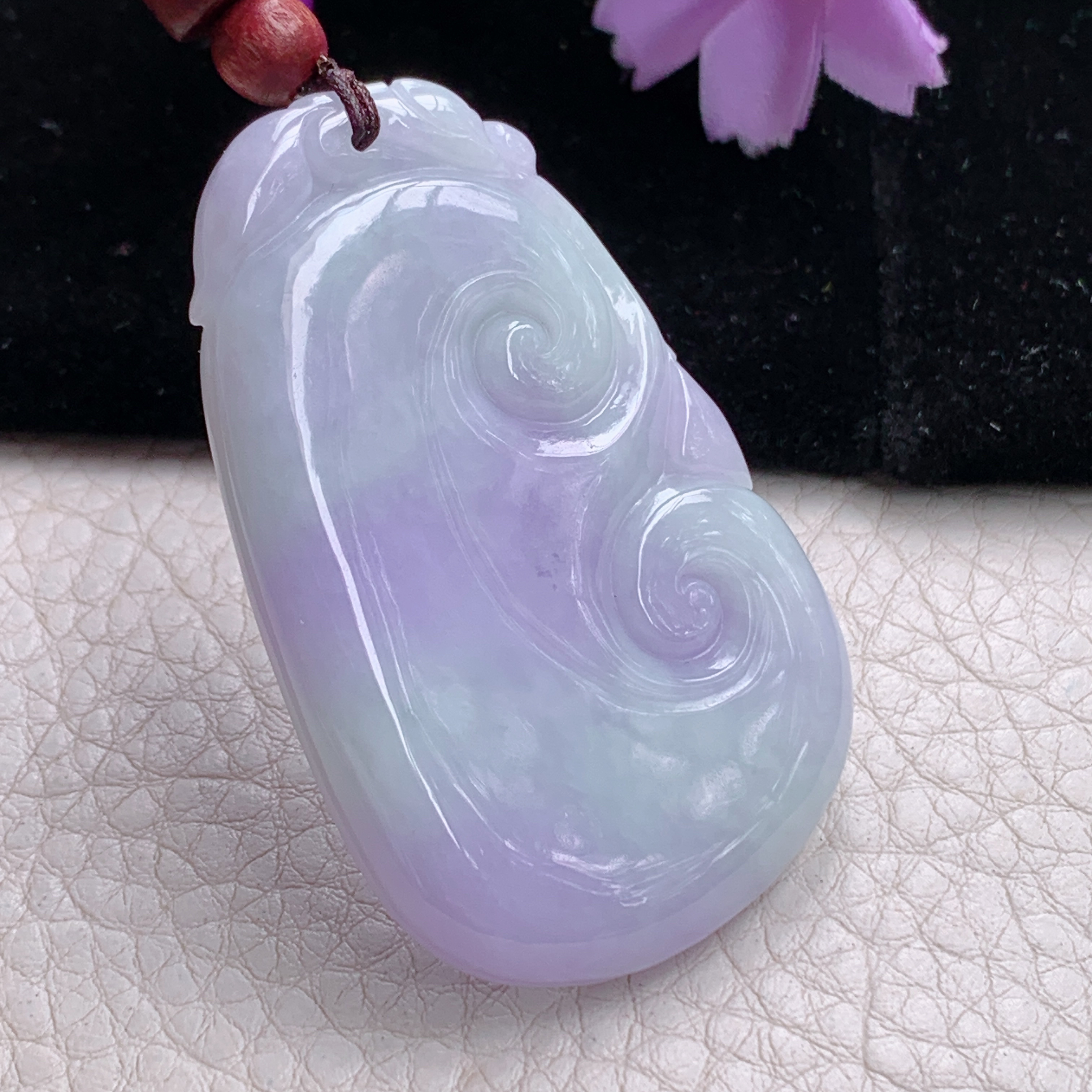 zen实拍54.5*35*6缅甸翡翠紫色如意吊坠 春带彩祥云吉祥项坠